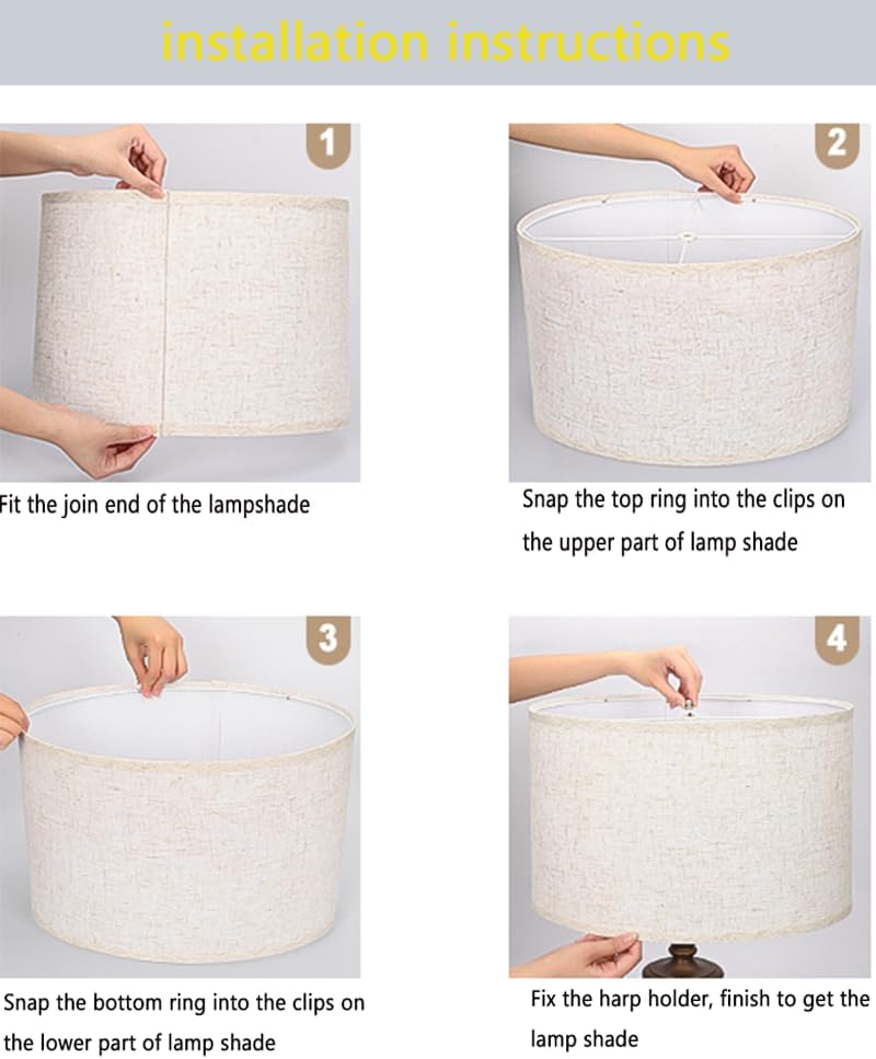 Lamp Shade, Beige Drum Lampshades for Table & Floor Lamps, Natural Linen Hand Crafted Replacement Lamp Shades with Harp Holders, 13" Top x 13" Bottom x 10" High (Beige-1PACK)