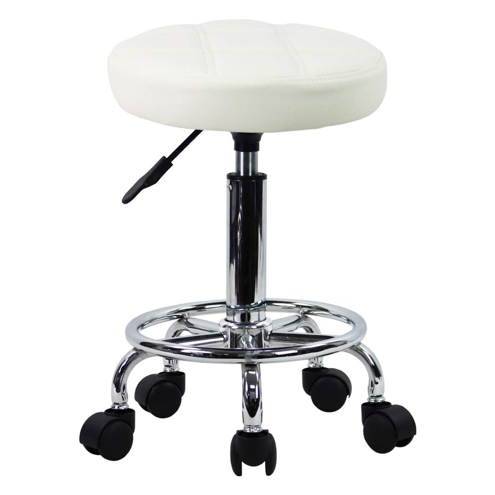 KKTONER Round Rolling Stool Chair PU Leather Height Adjustable Swivel Drafting Work SPA Shop Medical Salon Stools with Wheels Office Chair Small (Black)