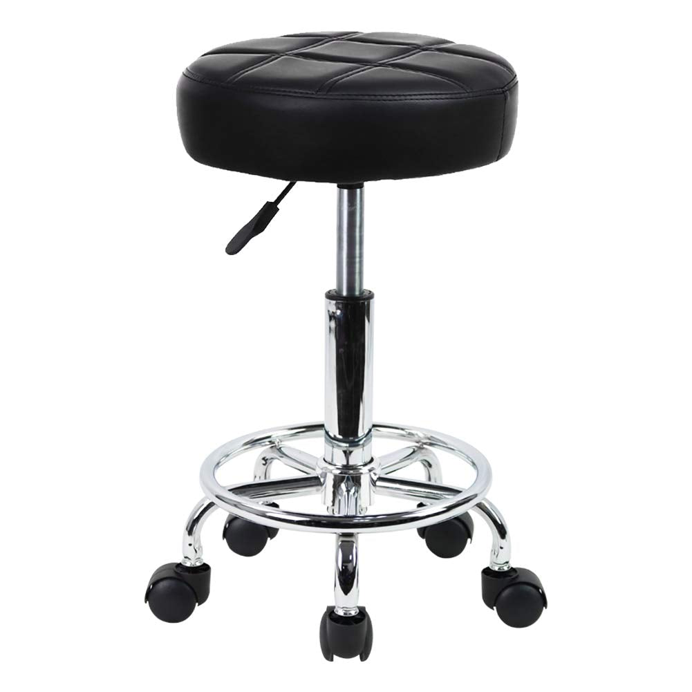 KKTONER Round Rolling Stool Chair PU Leather Height Adjustable Swivel Drafting Work SPA Shop Medical Salon Stools with Wheels Office Chair Small (Black)