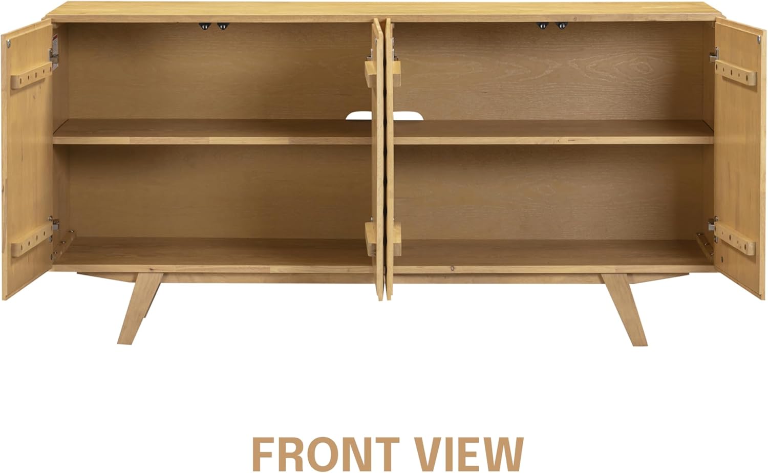 NTC Sapa Mid-Century Modern Solid Wood Sideboard – 4-Door Accent Buffet Cabinet with Carved Geometric Fronts, for Living Room, or Entryway, Effortless Assembly, Sand