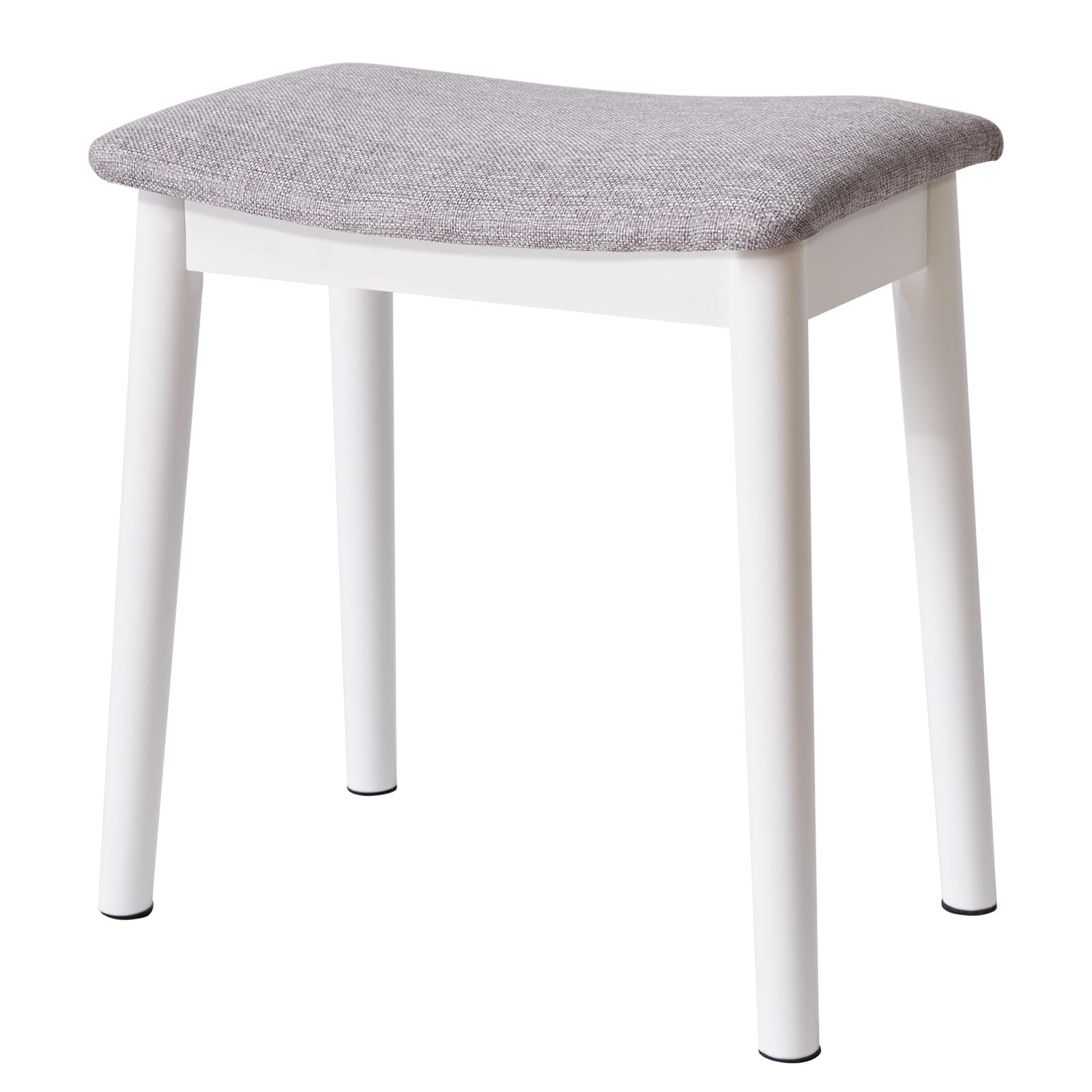 IBUYKE Saddle Cushion Vanity Stool Chair, Foot Rest Stool with Solid Wood Legs, Modern Vanity Bench Ottoman for Piano, Upholstered Seat for Bedroom, Entryway, Wooden Legs&Light Linen WBD007NY