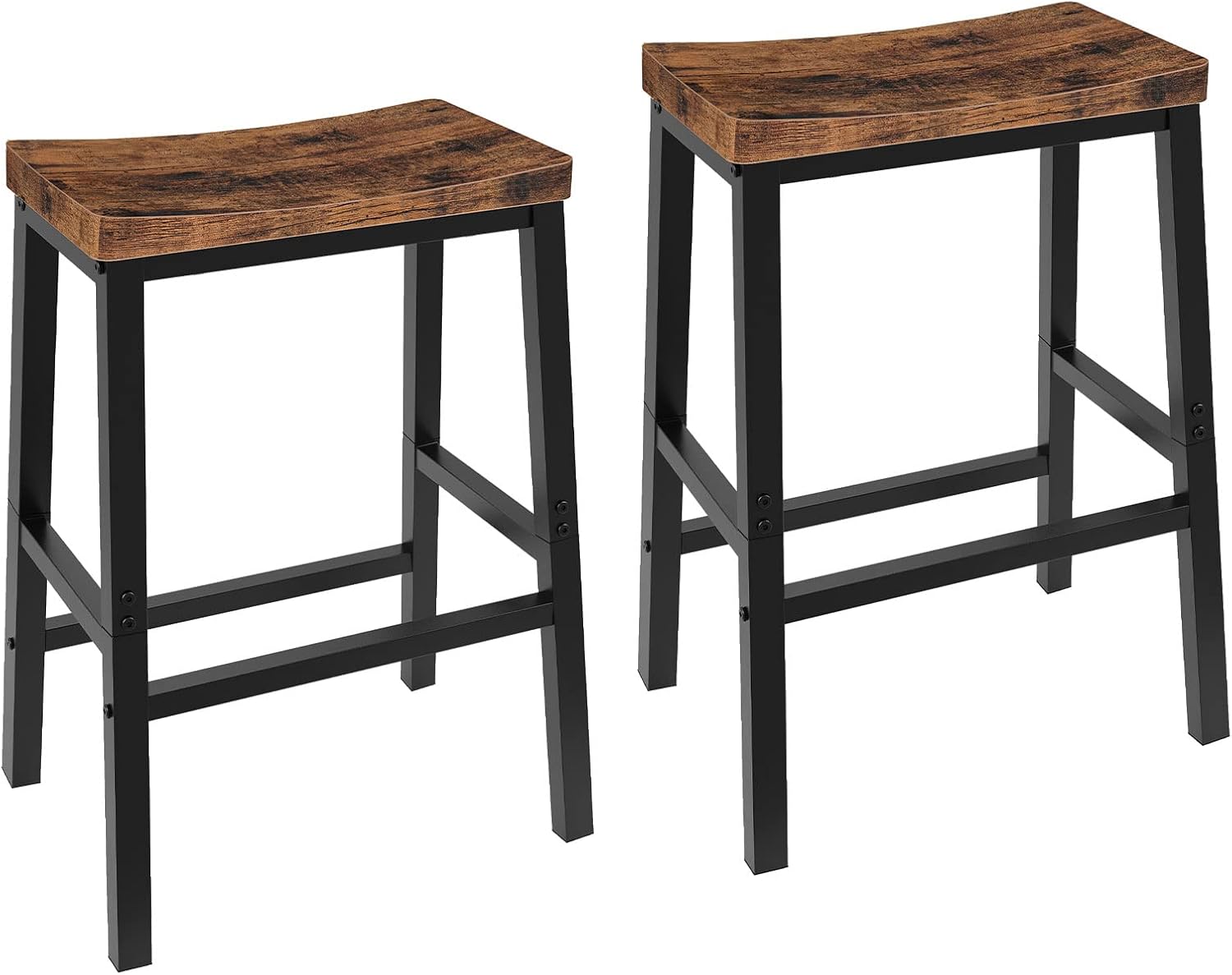 HOOBRO Bar Stools, Set of 2 Bar Chairs, 23.6 Inch Saddle Stools, Kitchen Counter Seat with Footrests, Industrial Barstools for Dining Room, Kitchen, Counter, Rustic Brown and Black BF02MD01