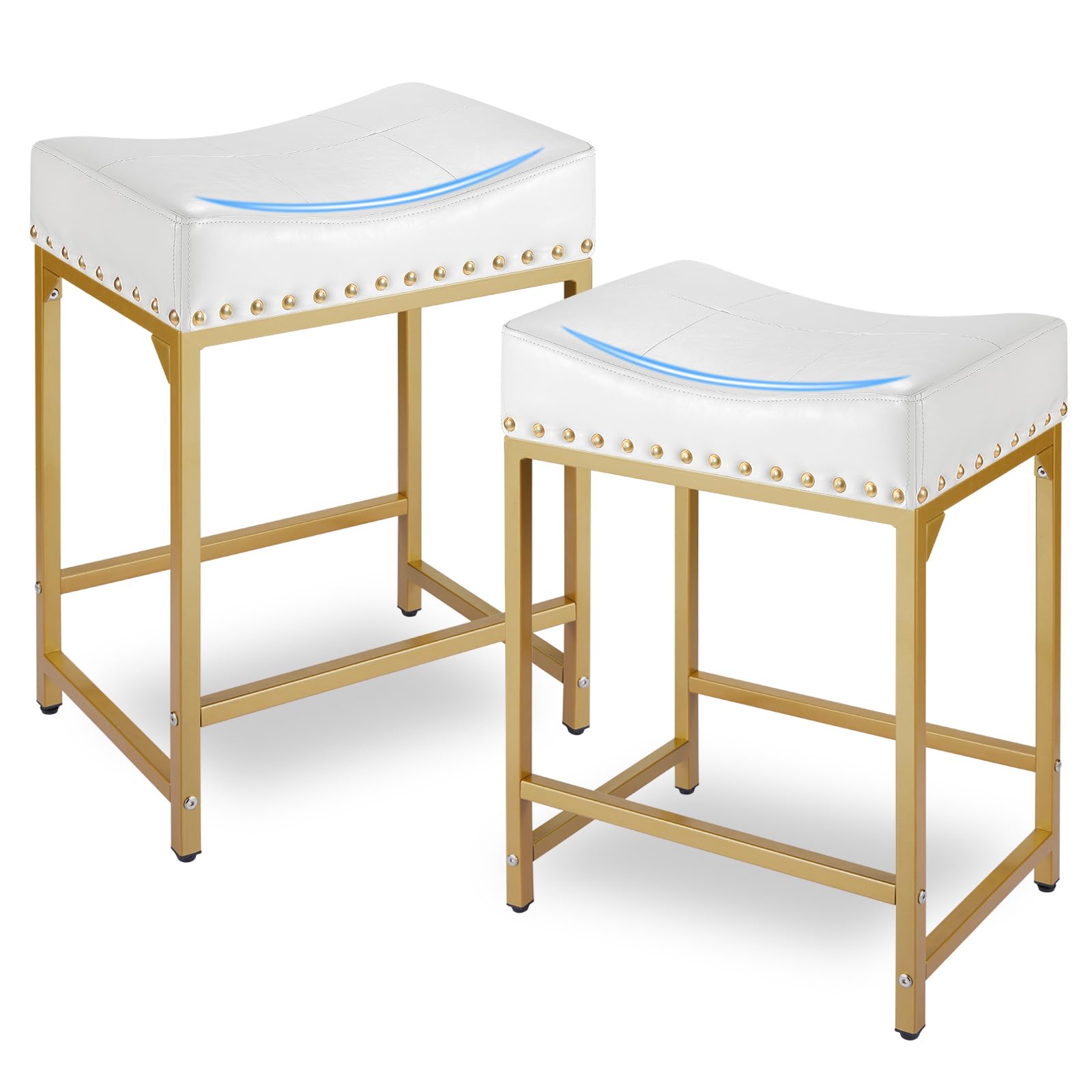 Bar Stools Set of 3, Counter Height Bar Stools for Kitchen Counter, 24 Inch Saddle Backless Barstools Kitchen Stool, Counter Height Stool for Dinning Room, Island-Brown