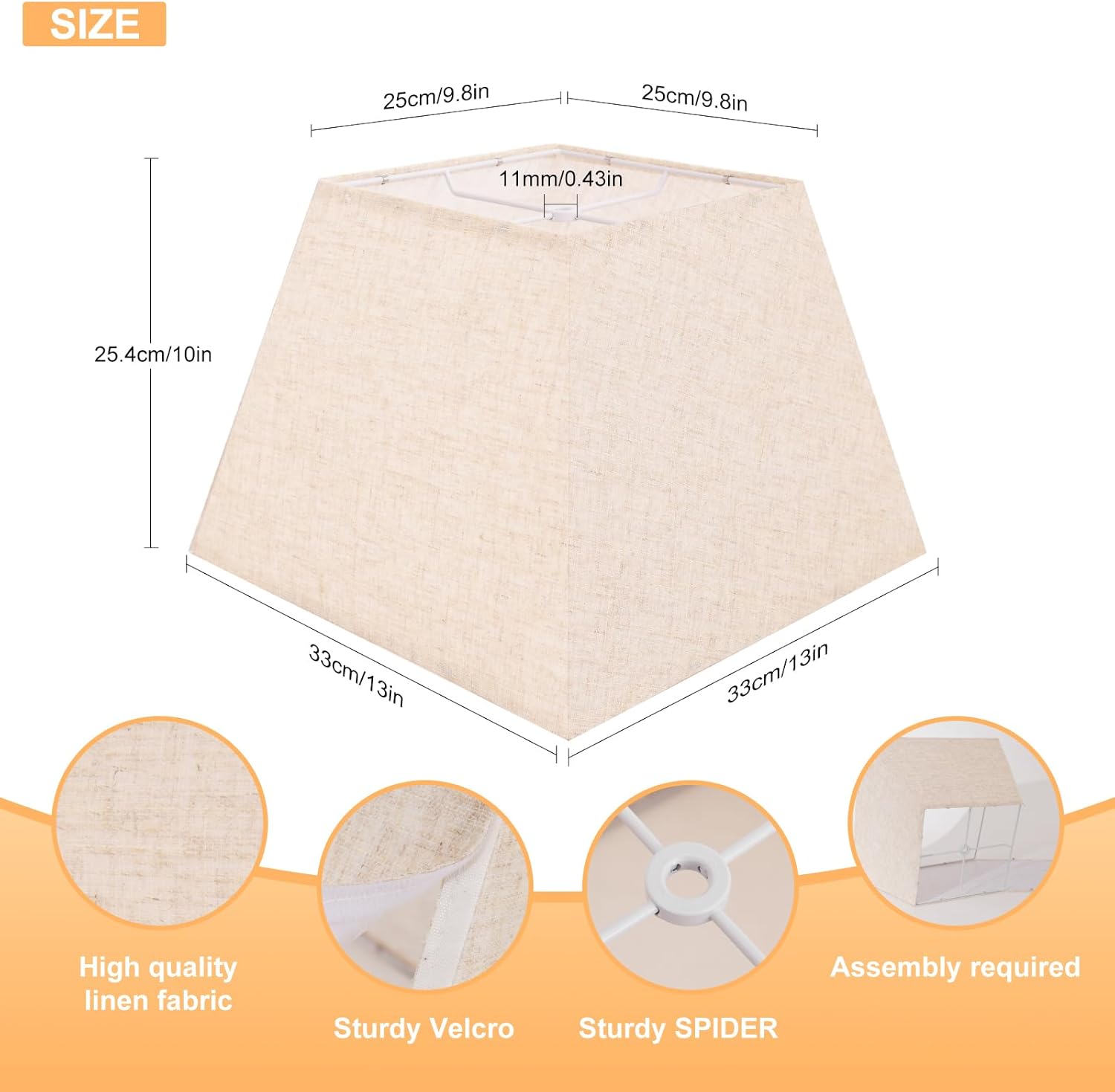 Beige Lamp Shade, 8''x8''Top 13''x13''Bottom 10'' Height, Square Lampshade Replacement Lamp Shade Natural Linen Hand Crafted for Table Lamps Floor Lamps Pendent Light, Assembly Required