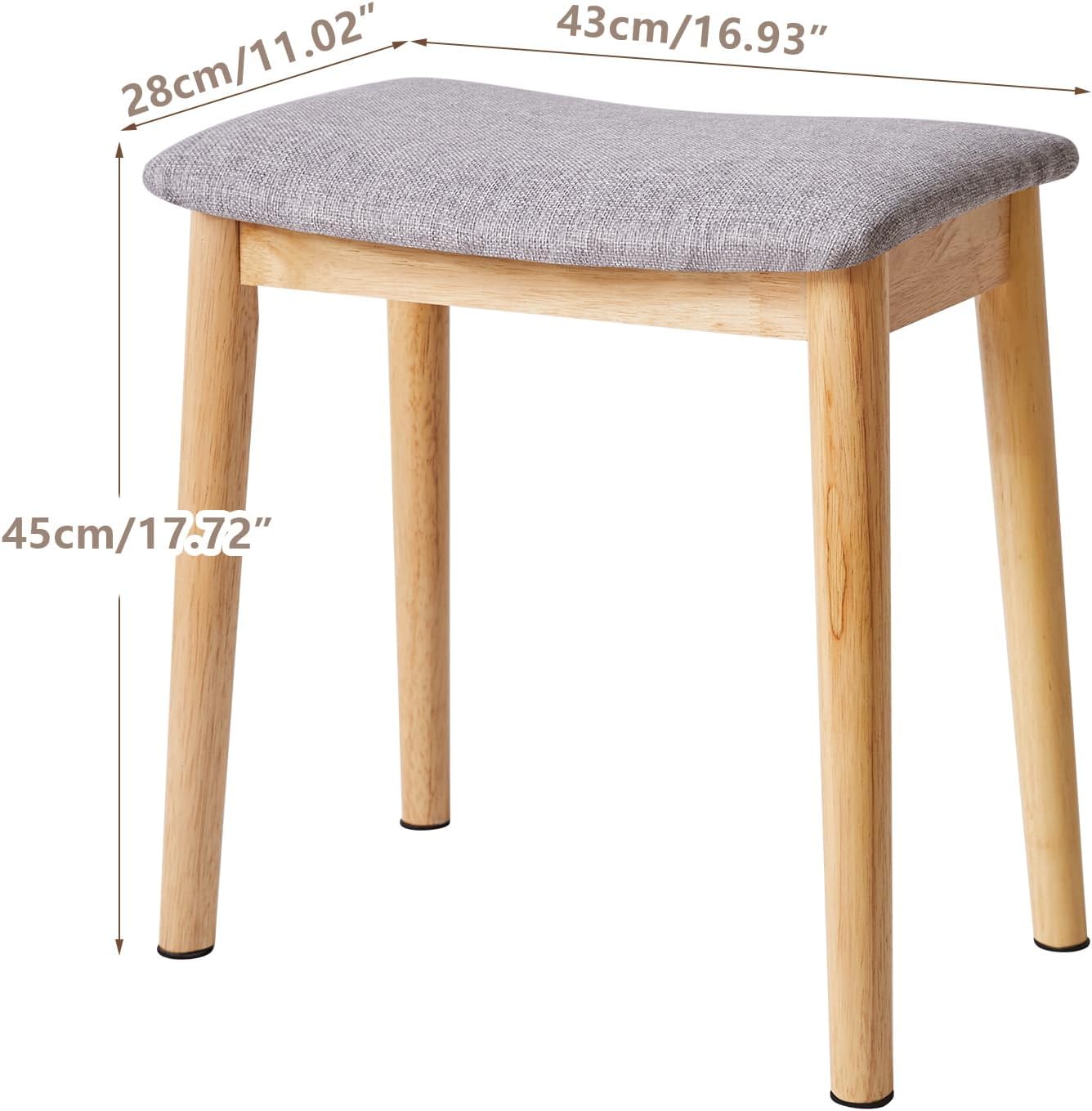 IBUYKE Saddle Cushion Vanity Stool Chair, Foot Rest Stool with Solid Wood Legs, Modern Vanity Bench Ottoman for Piano, Upholstered Seat for Bedroom, Entryway, Wooden Legs&Light Linen WBD007NY