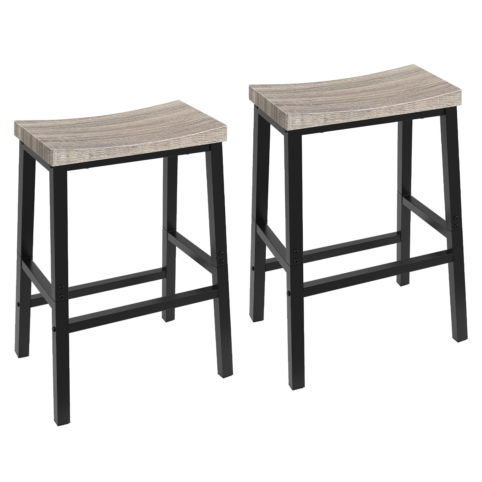 HOOBRO Bar Stools, Set of 2 Bar Chairs, 23.6 Inch Saddle Stools, Kitchen Counter Seat with Footrests, Industrial Barstools for Dining Room, Kitchen, Counter, Rustic Brown and Black BF02MD01