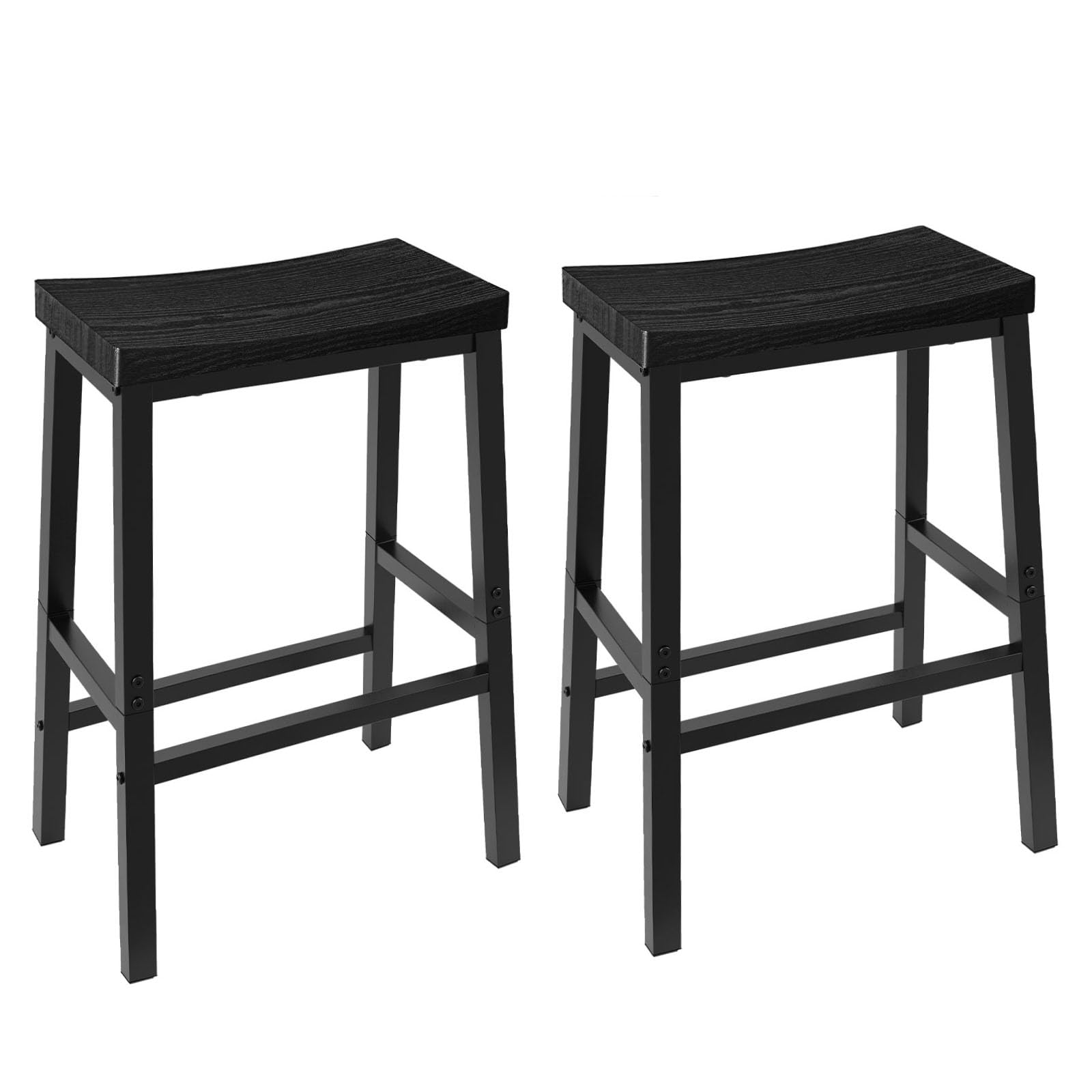 HOOBRO Bar Stools, Set of 2 Bar Chairs, 23.6 Inch Saddle Stools, Kitchen Counter Seat with Footrests, Industrial Barstools for Dining Room, Kitchen, Counter, Rustic Brown and Black BF02MD01