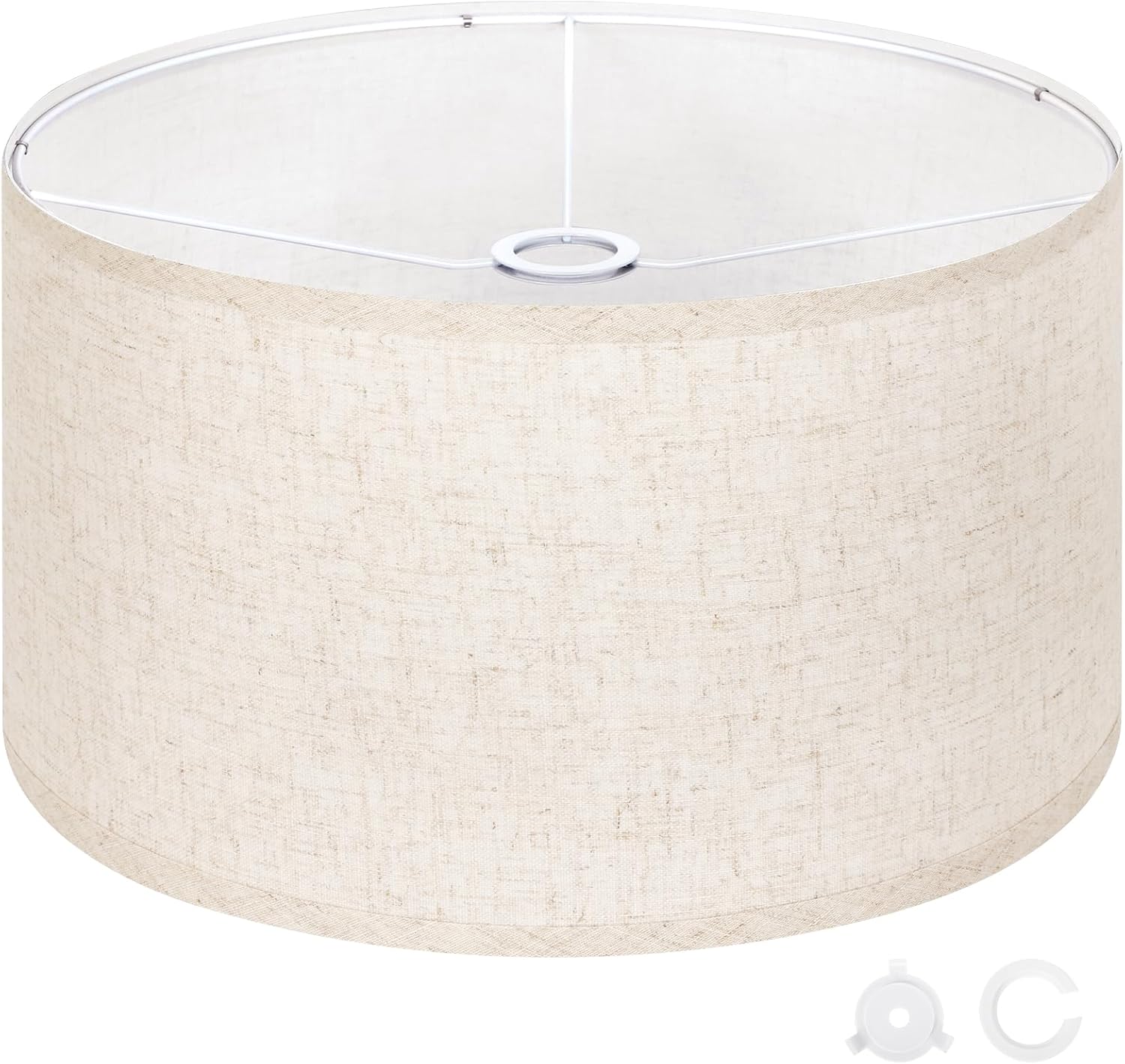 OUTON Beige Large Drum Lamp Shades for Floor Lamps, 17.5" Top x 17.5" Bottom x 10" High, Easy to Assemble, Replacement Linen Lampshades for Table Lamps & Bedside Lamps (1.65" Spider)