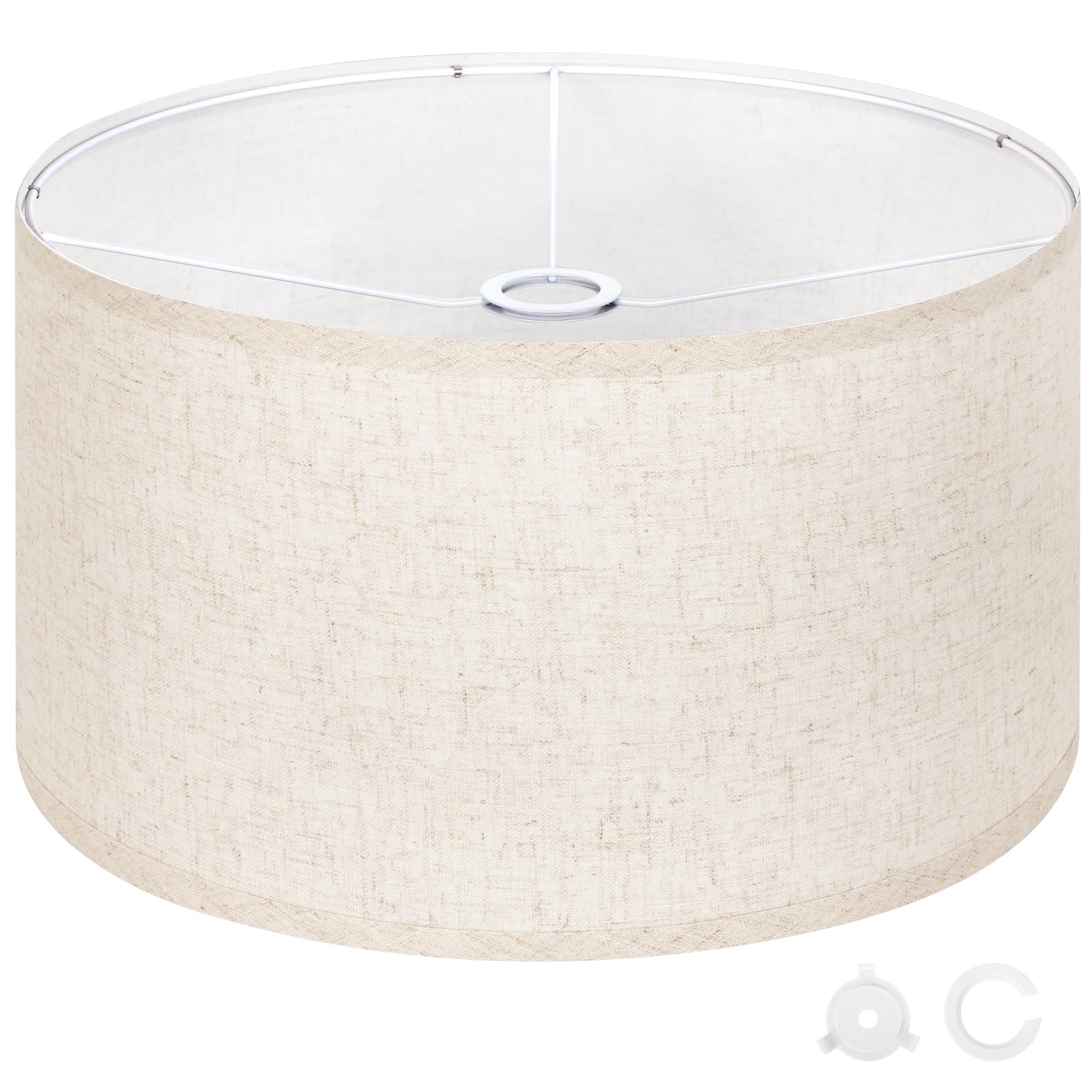 OUTON Beige Large Drum Lamp Shades for Floor Lamps, 17.5" Top x 17.5" Bottom x 10" High, Easy to Assemble, Replacement Linen Lampshades for Table Lamps & Bedside Lamps (1.65" Spider)