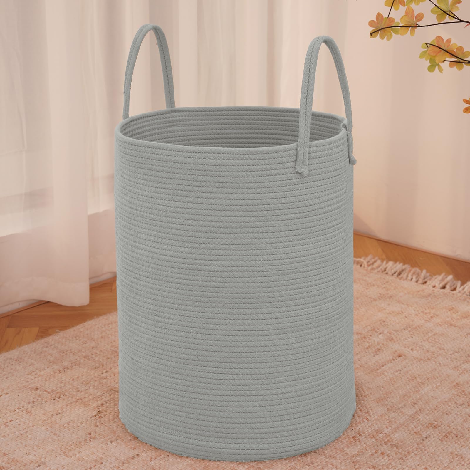 Large Woven Laundry Basket Hamper,60L Cotton Rope Storage Bin for Blankets,Toys and Clothes,Decorative Tall Nursery Hamper for Living Room,Baby Nursery,Bathroom and Bedroom,Brown