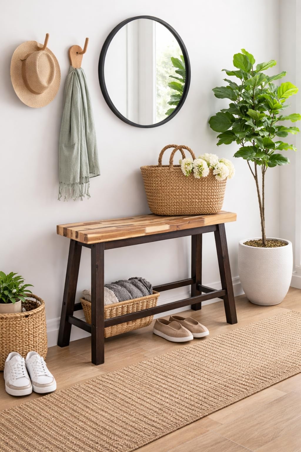 Boraam Sonoma Saddle Bench, 24-Inch, Barnwood Wire-Brush, Model:75025