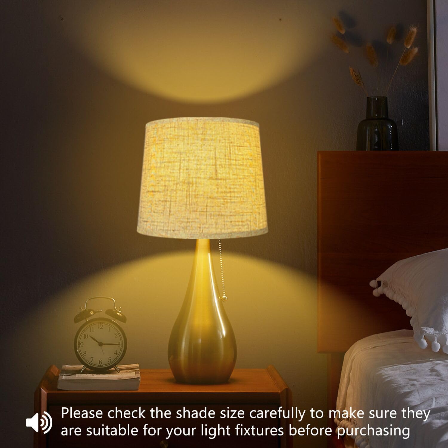 Lamp Shade, Beige Drum Lampshades for Table & Floor Lamps, Natural Linen Hand Crafted Replacement Lamp Shades with Harp Holders, 13" Top x 13" Bottom x 10" High (Beige-1PACK)