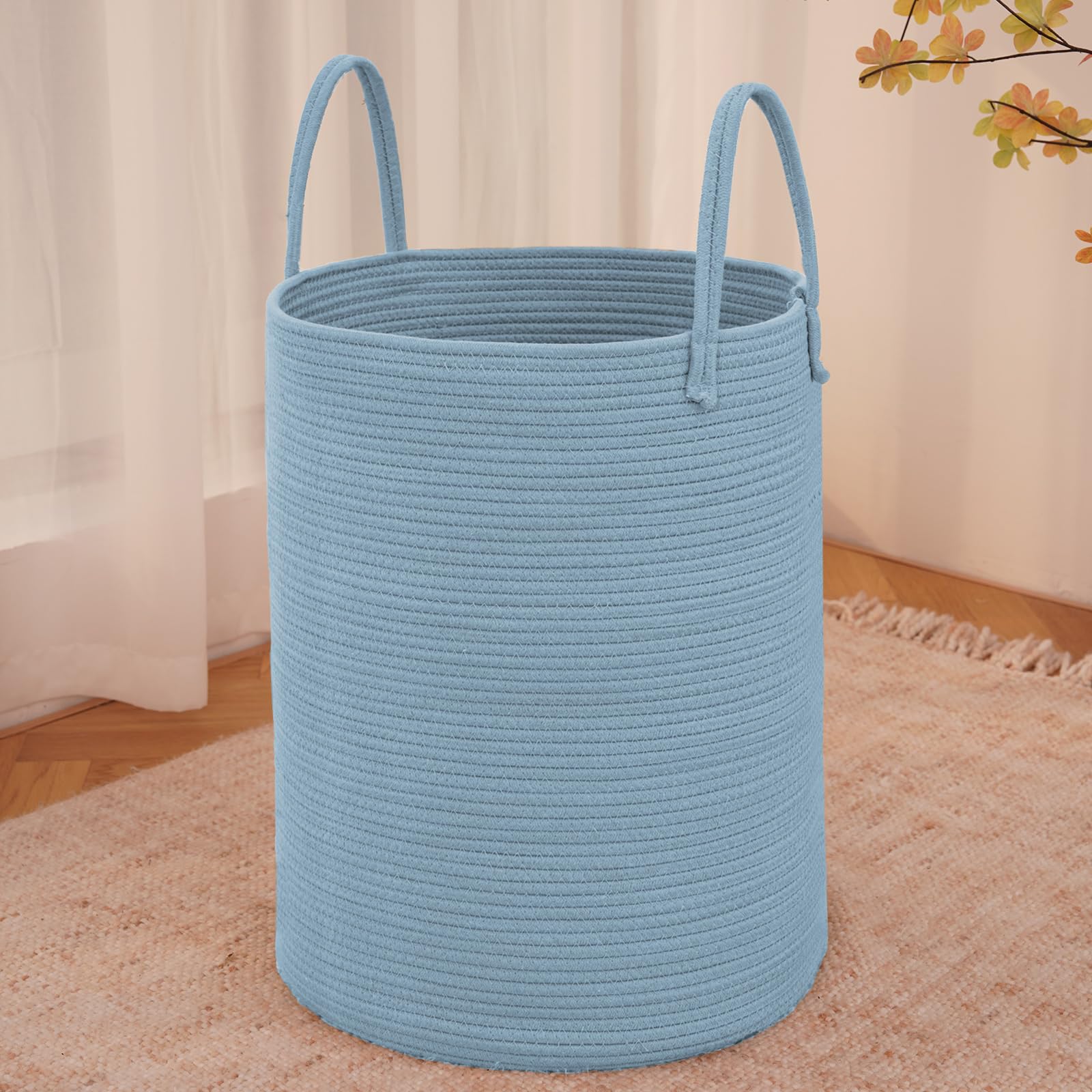 Large Woven Laundry Basket Hamper,60L Cotton Rope Storage Bin for Blankets,Toys and Clothes,Decorative Tall Nursery Hamper for Living Room,Baby Nursery,Bathroom and Bedroom,Brown