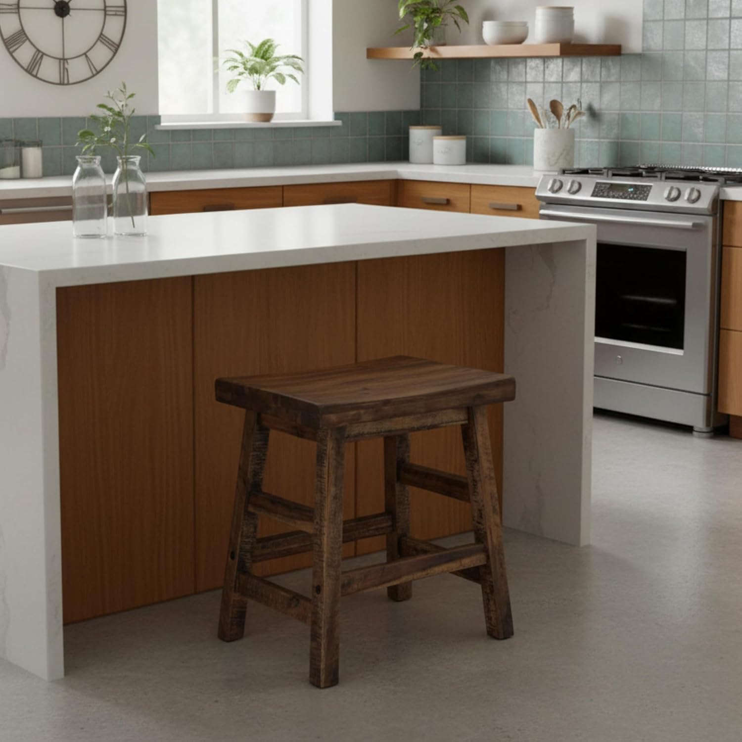 Alaterre Furniture Durango 20-Inch Tall Industrial Wood Dining Stool - Table or Extra Seat - Unique Rustic Industrial Style and Comfort - Farmhouse, Solid Wood Furniture