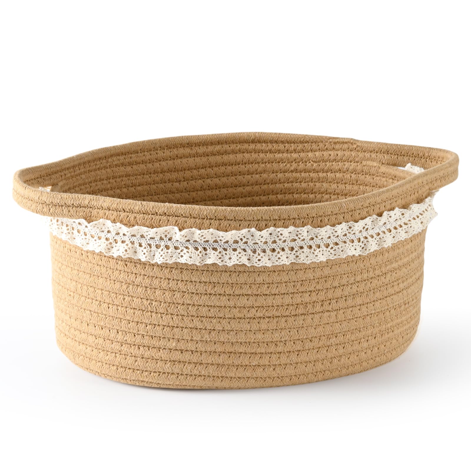 Cute Woven Easter Basket with Handle, Baskets for Gifts Empty, Present Containers for Raffle Baby Shower Burr Basket, Decorative Organizer Box for Storage Baby Toy, 13" D x 8" W x 6" H