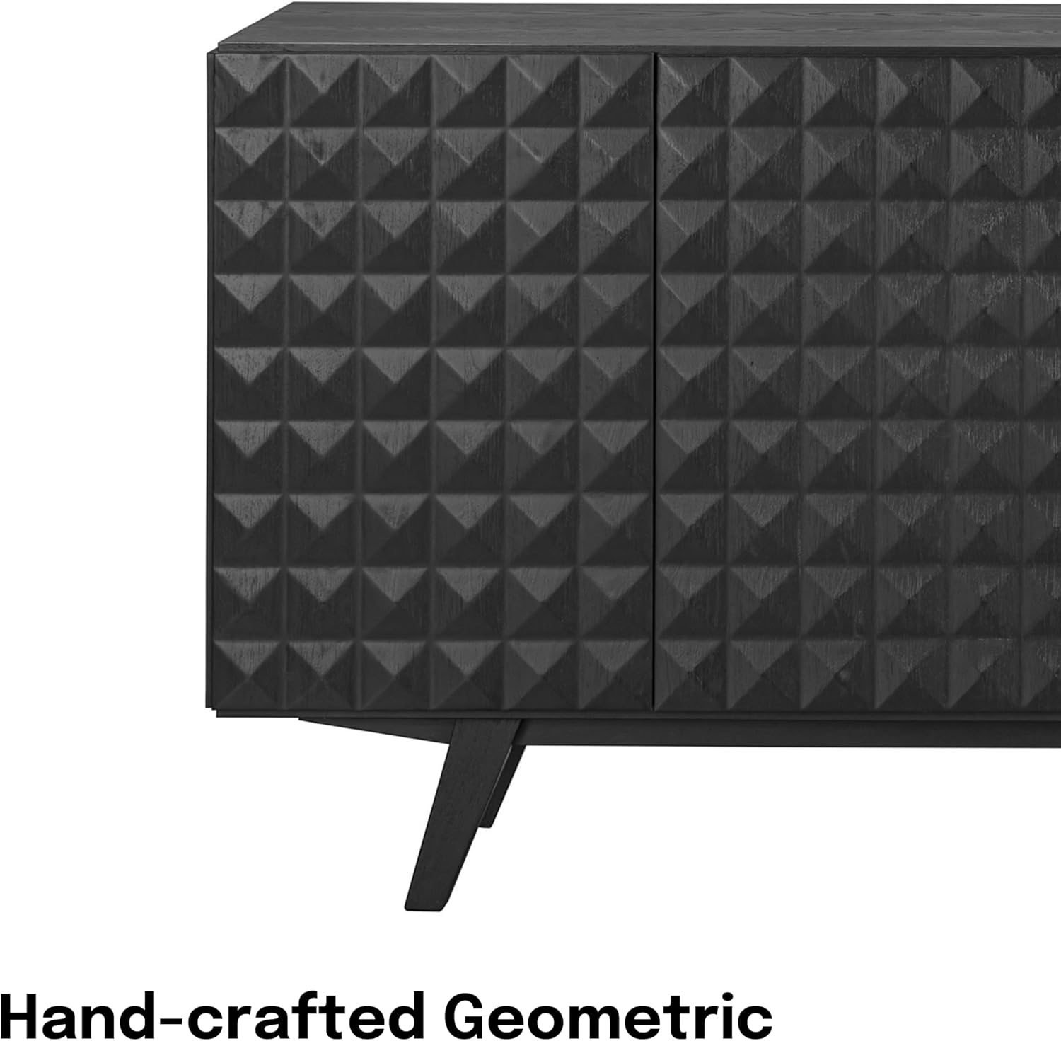 NTC Sapa Mid-Century Modern Solid Wood Sideboard – 4-Door Accent Buffet Cabinet with Carved Geometric Fronts, for Living Room, or Entryway, Effortless Assembly, Burnt Black