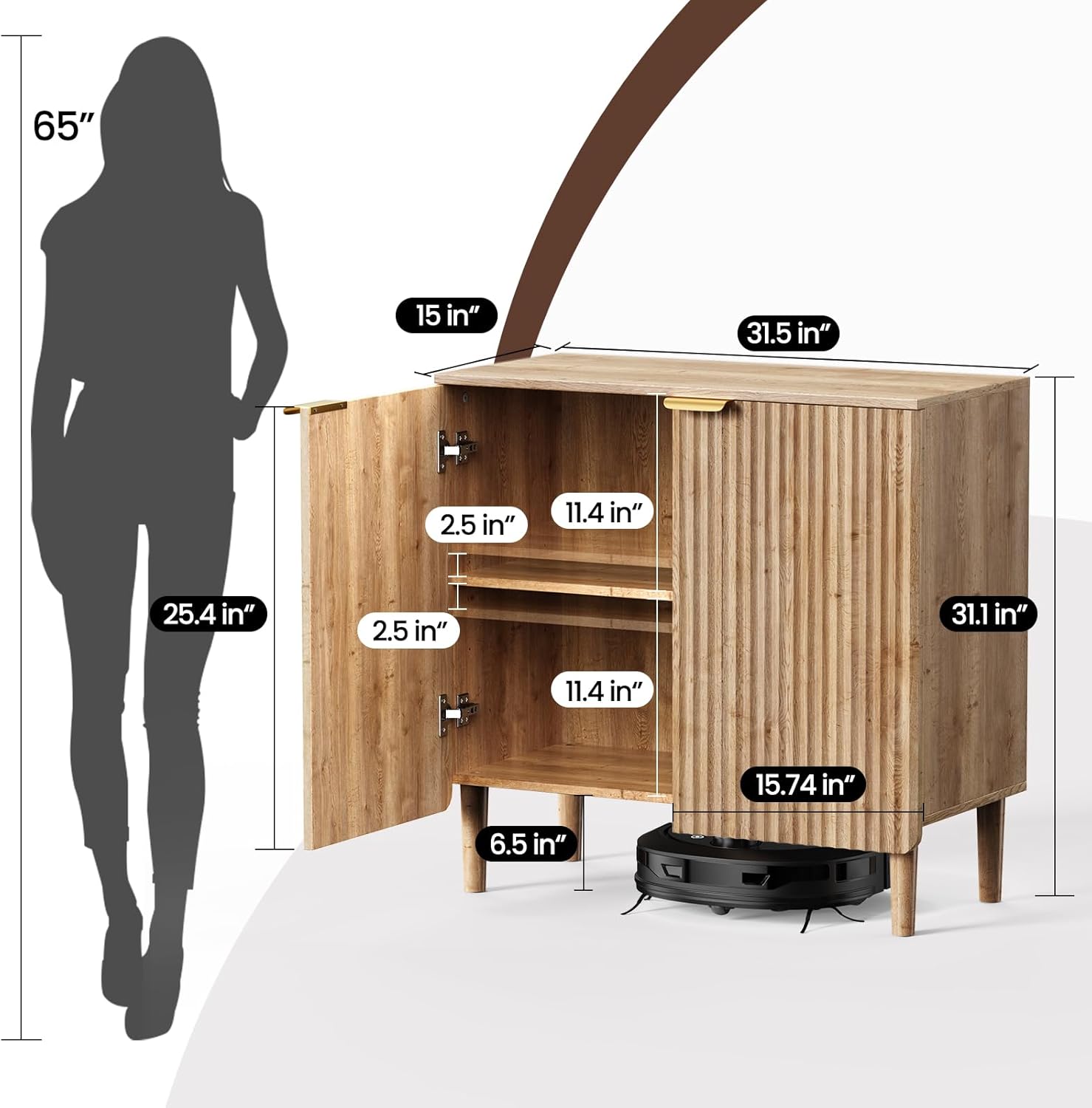 Sideboard Buffet Storage Cabinet - Wood Cabinets with Adjustable Shelves Fluted Doors, Anti-Tip Console Table for Kitchen Dining Living Room or Entryway Hallway, Easy Assembly, Natural