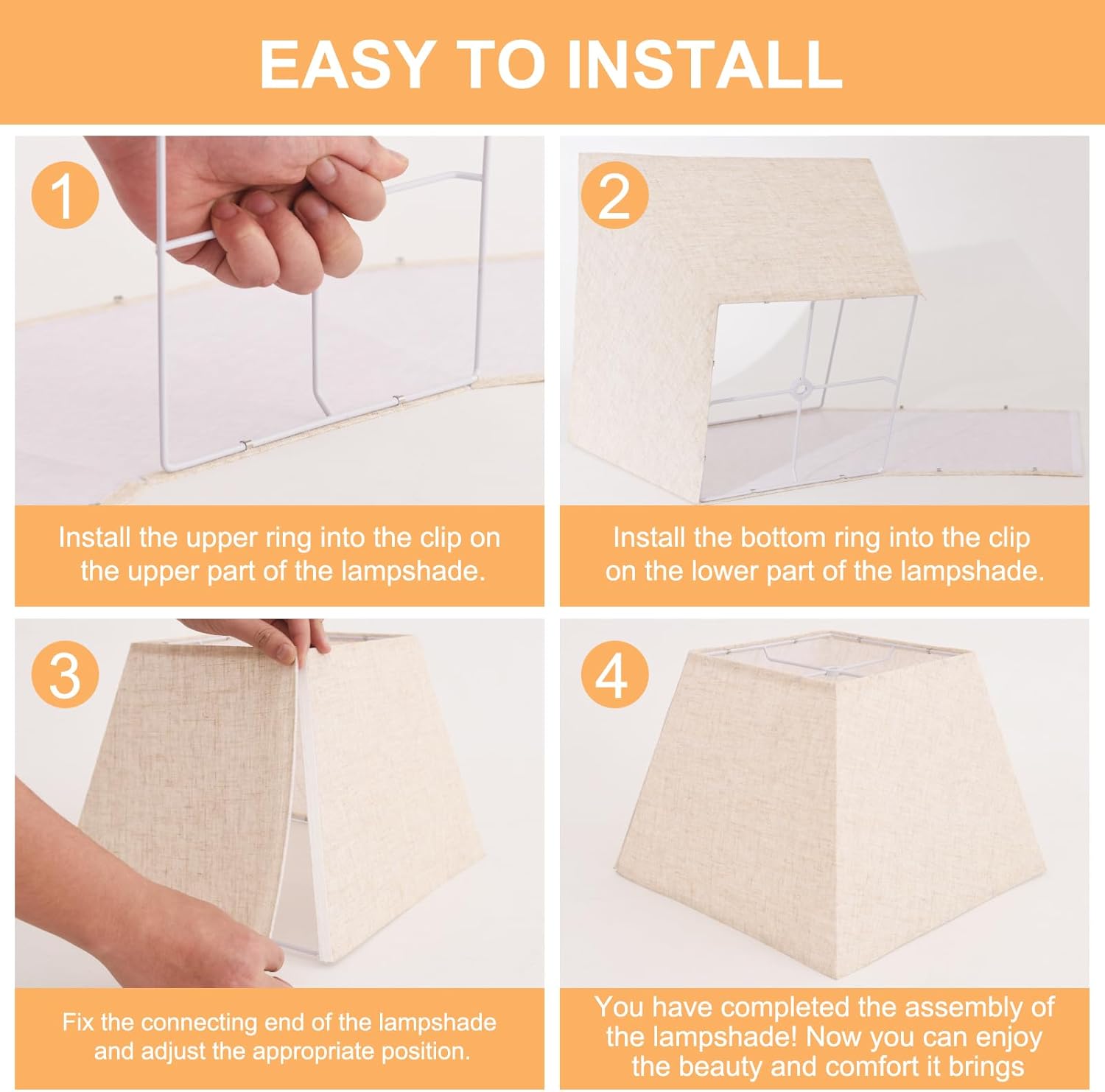 Beige Lamp Shade, 8''x8''Top 13''x13''Bottom 10'' Height, Square Lampshade Replacement Lamp Shade Natural Linen Hand Crafted for Table Lamps Floor Lamps Pendent Light, Assembly Required