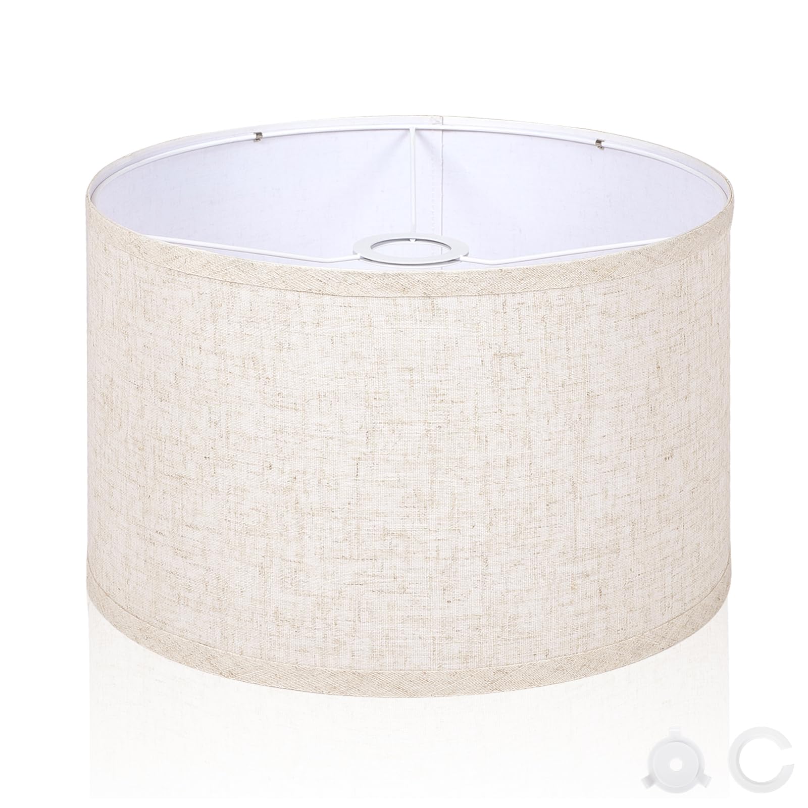 OUTON Beige Large Drum Lamp Shades for Floor Lamps, 16" Top x16" Bottom x 9" High, Easy to Assemble, Replacement Linen Lampshades for Table Lamps & Bedside Lamps (1.65" Spider)