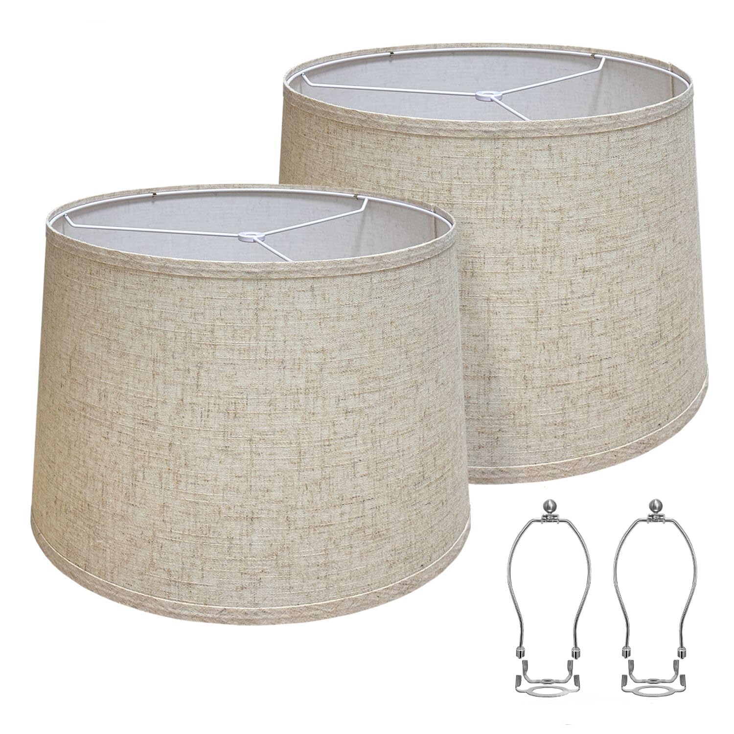 Lamp Shade, Beige Drum Lampshades for Table & Floor Lamps, Natural Linen Hand Crafted Replacement Lamp Shades with Harp Holders, 13" Top x 13" Bottom x 10" High (Beige-1PACK)