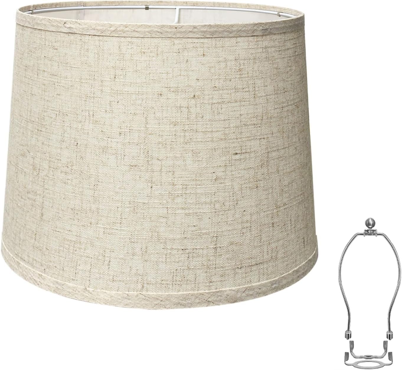 Lamp Shade, Beige Drum Lampshades for Table & Floor Lamps, Natural Linen Hand Crafted Replacement Lamp Shades with Harp Holders, 13" Top x 13" Bottom x 10" High (Beige-1PACK)