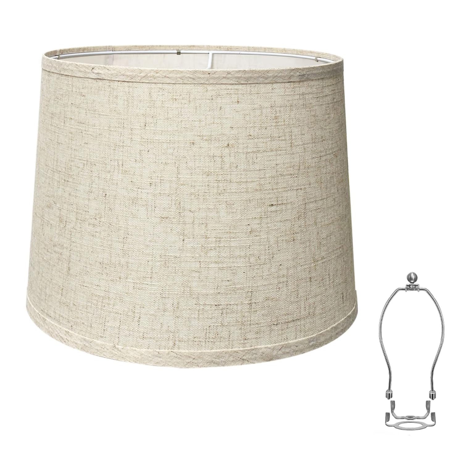 Lamp Shade, Beige Drum Lampshades for Table & Floor Lamps, Natural Linen Hand Crafted Replacement Lamp Shades with Harp Holders, 13" Top x 13" Bottom x 10" High (Beige-1PACK)