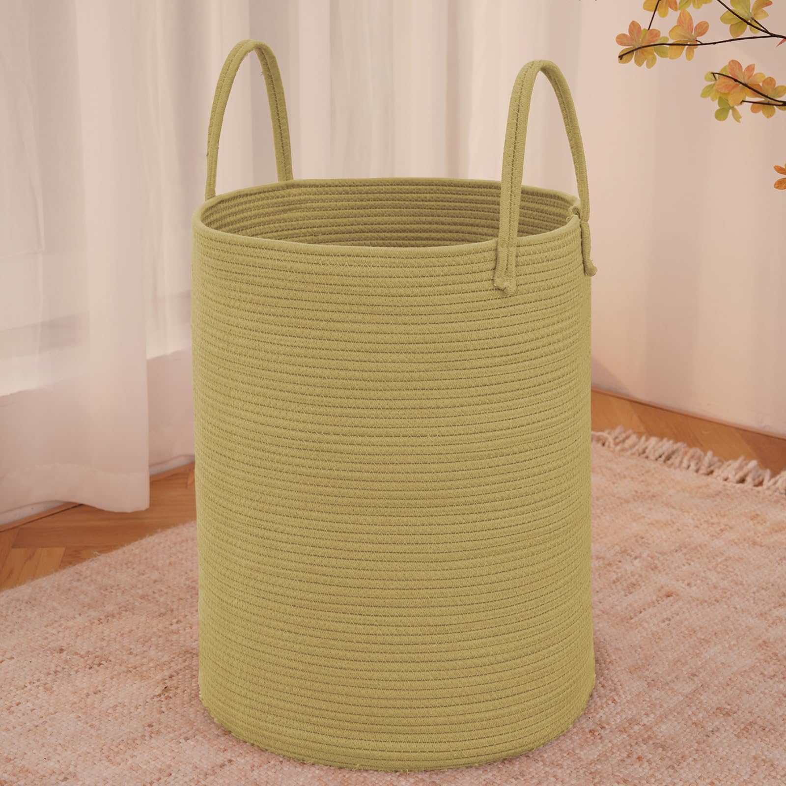 Large Woven Laundry Basket Hamper,60L Cotton Rope Storage Bin for Blankets,Toys and Clothes,Decorative Tall Nursery Hamper for Living Room,Baby Nursery,Bathroom and Bedroom,Brown