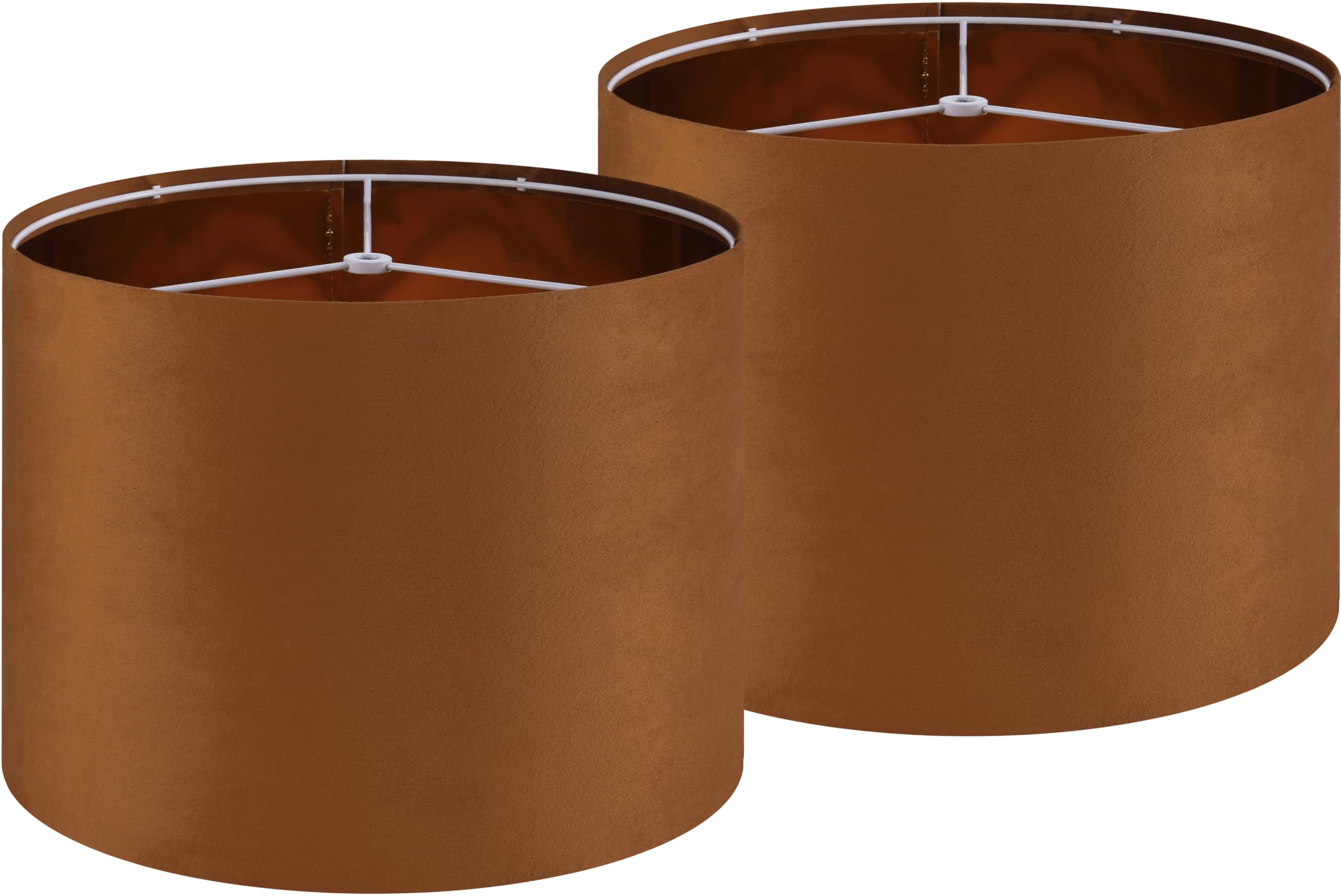 Set of 2 Drum Lampshades for Table, Floor & Bedside Lamps - 13 * 13 * 10 inch, Medium Beige Gray Shades - Natural Fabric Spider Fitter - Modern & Rustic Interiors - By GO&SO Assembly Required