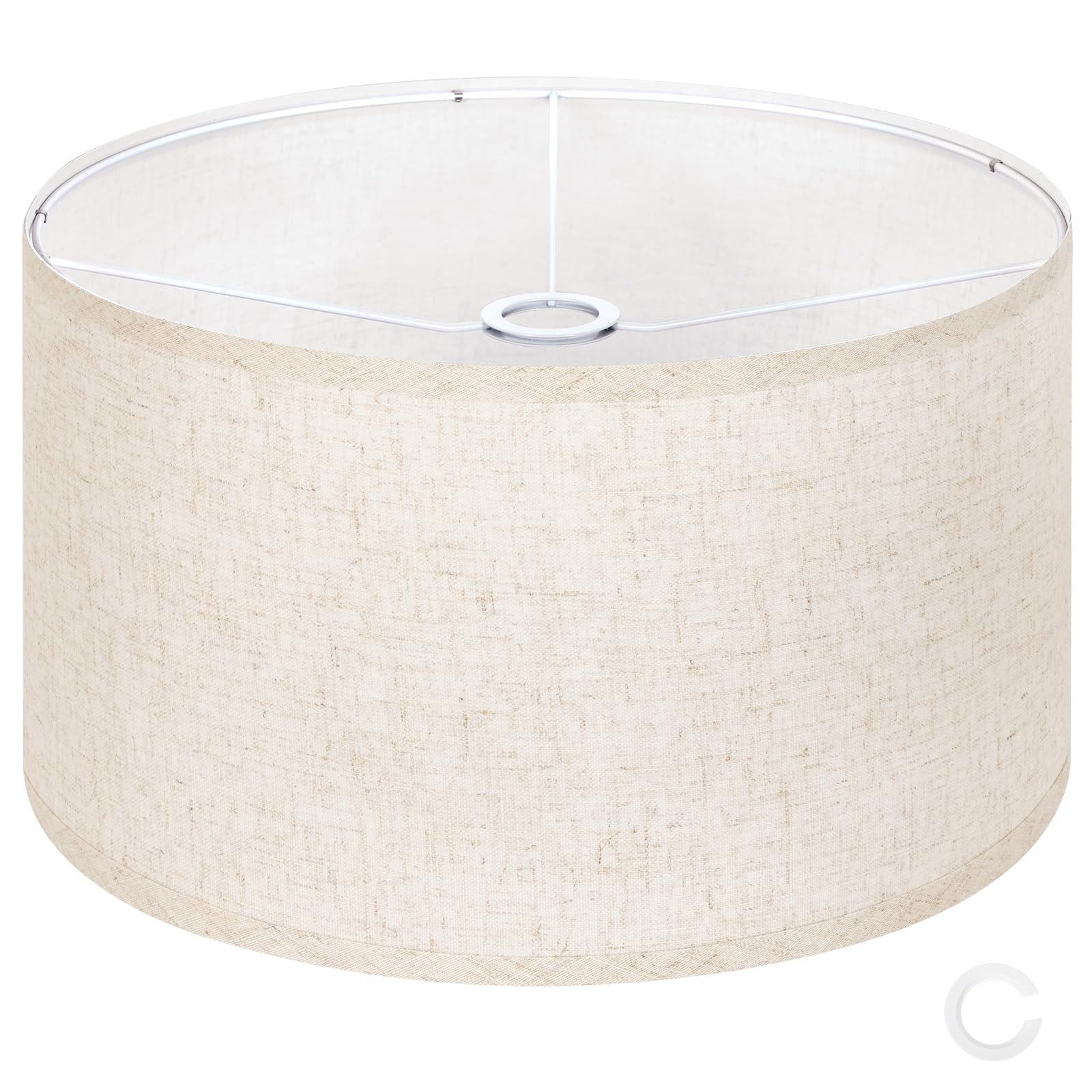 OUTON Beige Large Drum Lamp Shades for Floor Lamps, 16" Top x16" Bottom x 9" High, Easy to Assemble, Replacement Linen Lampshades for Table Lamps & Bedside Lamps (1.65" Spider)