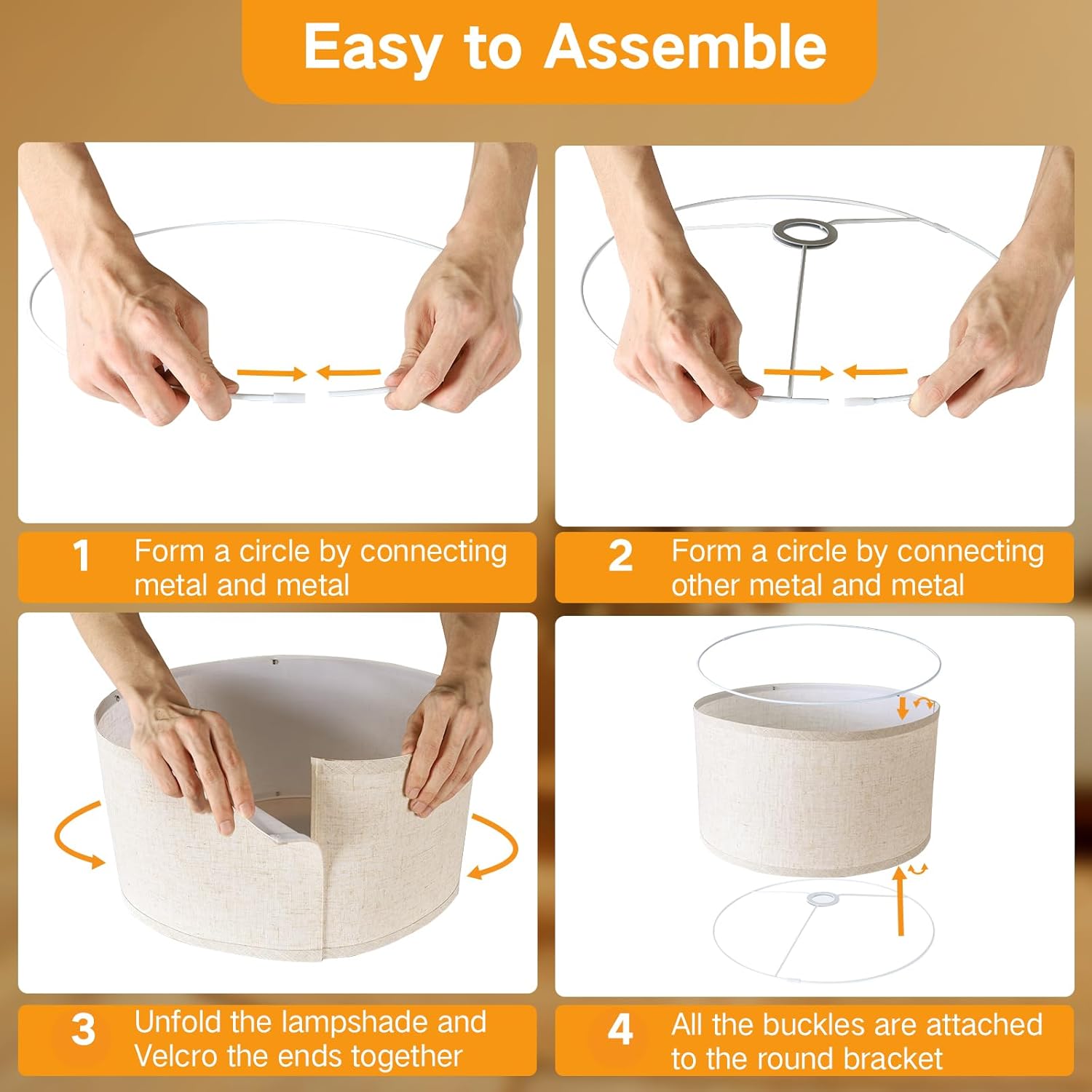 OUTON Beige Large Drum Lamp Shades for Floor Lamps, 17.5" Top x 17.5" Bottom x 10" High, Easy to Assemble, Replacement Linen Lampshades for Table Lamps & Bedside Lamps (1.65" Spider)