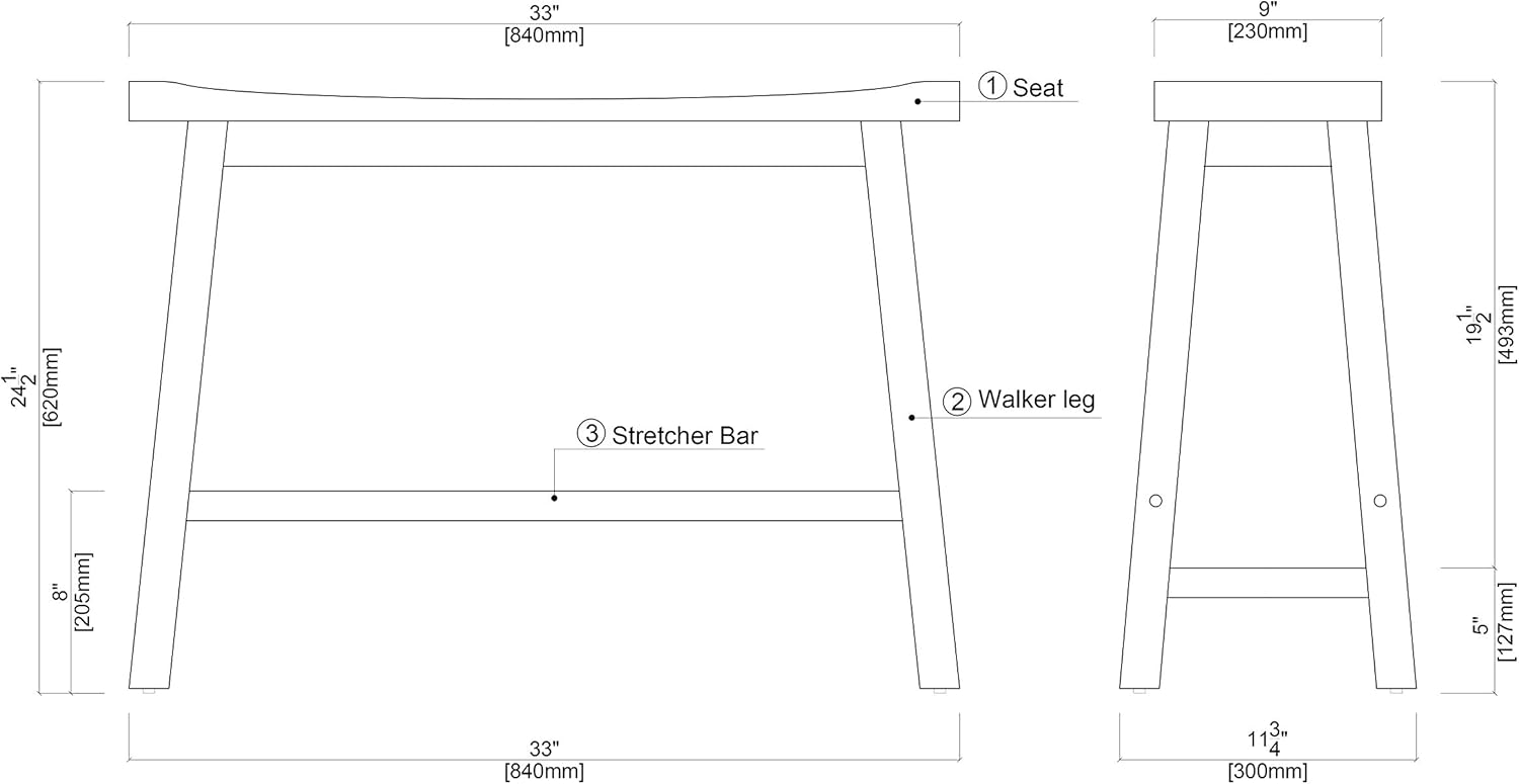 Boraam Sonoma Saddle Bench, 24-Inch, Barnwood Wire-Brush, Model:75025
