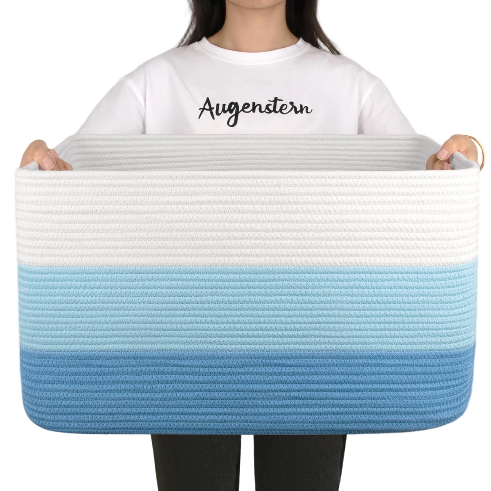 OIAHOMY Large Blanket Basket, 22”x17”x12” Rectangle Woven Baskets, Nursery Blanket Storage Living Room, Toy Storage With Handle, Large Baskets for Organizing-Gradient Yellow