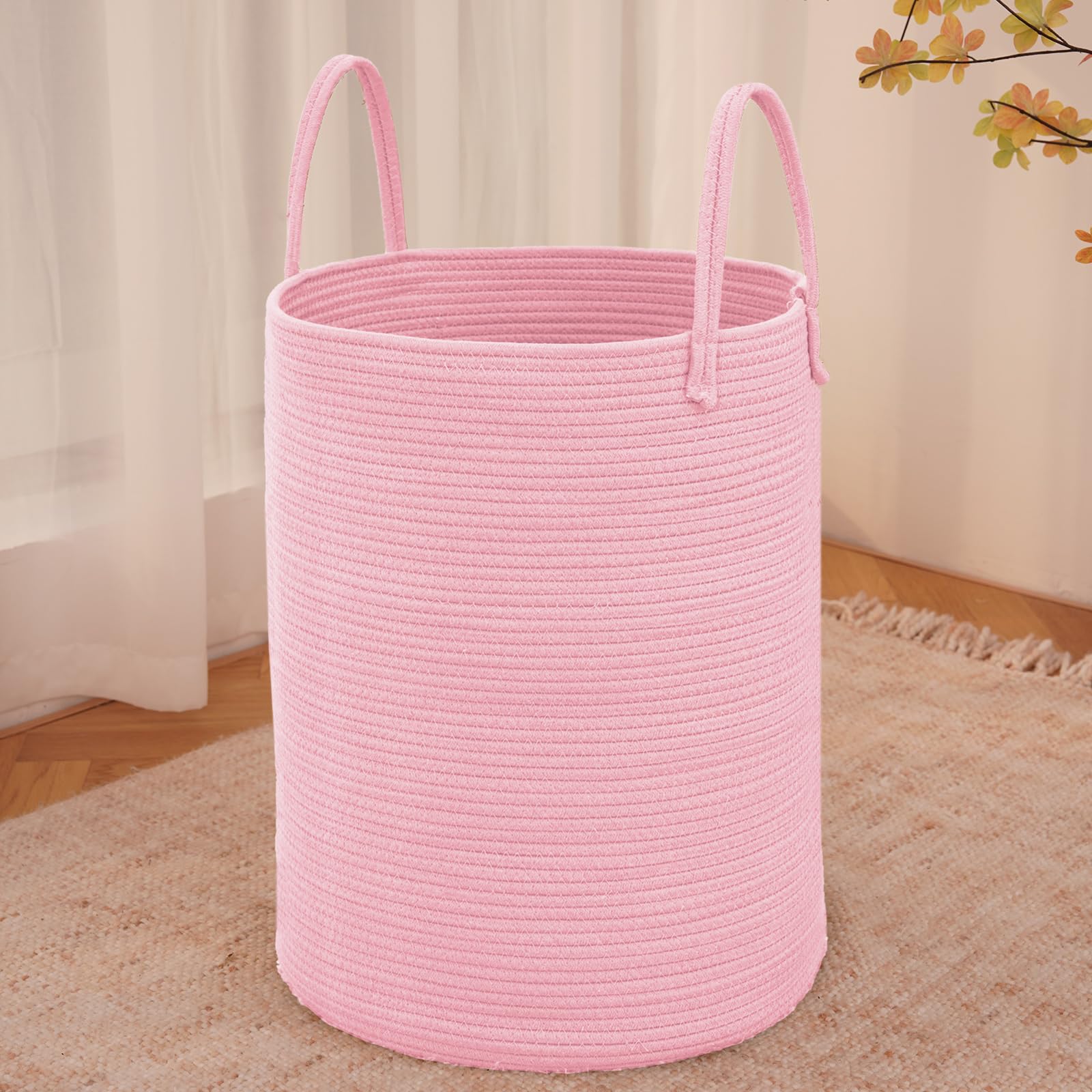 Large Woven Laundry Basket Hamper,60L Cotton Rope Storage Bin for Blankets,Toys and Clothes,Decorative Tall Nursery Hamper for Living Room,Baby Nursery,Bathroom and Bedroom,Brown