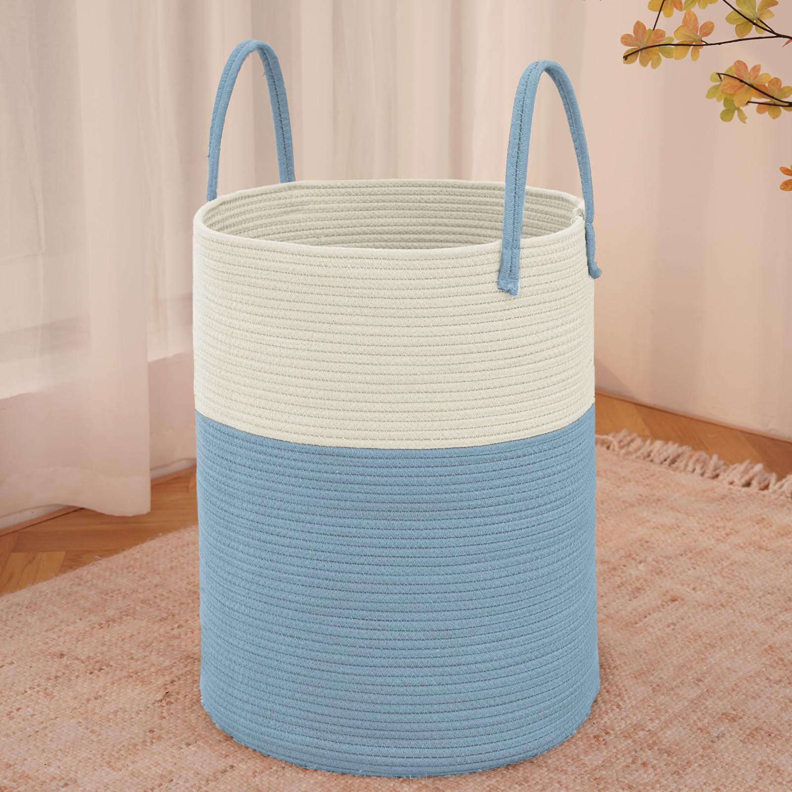 Large Woven Laundry Basket Hamper,60L Cotton Rope Storage Bin for Blankets,Toys and Clothes,Decorative Tall Nursery Hamper for Living Room,Baby Nursery,Bathroom and Bedroom,Brown