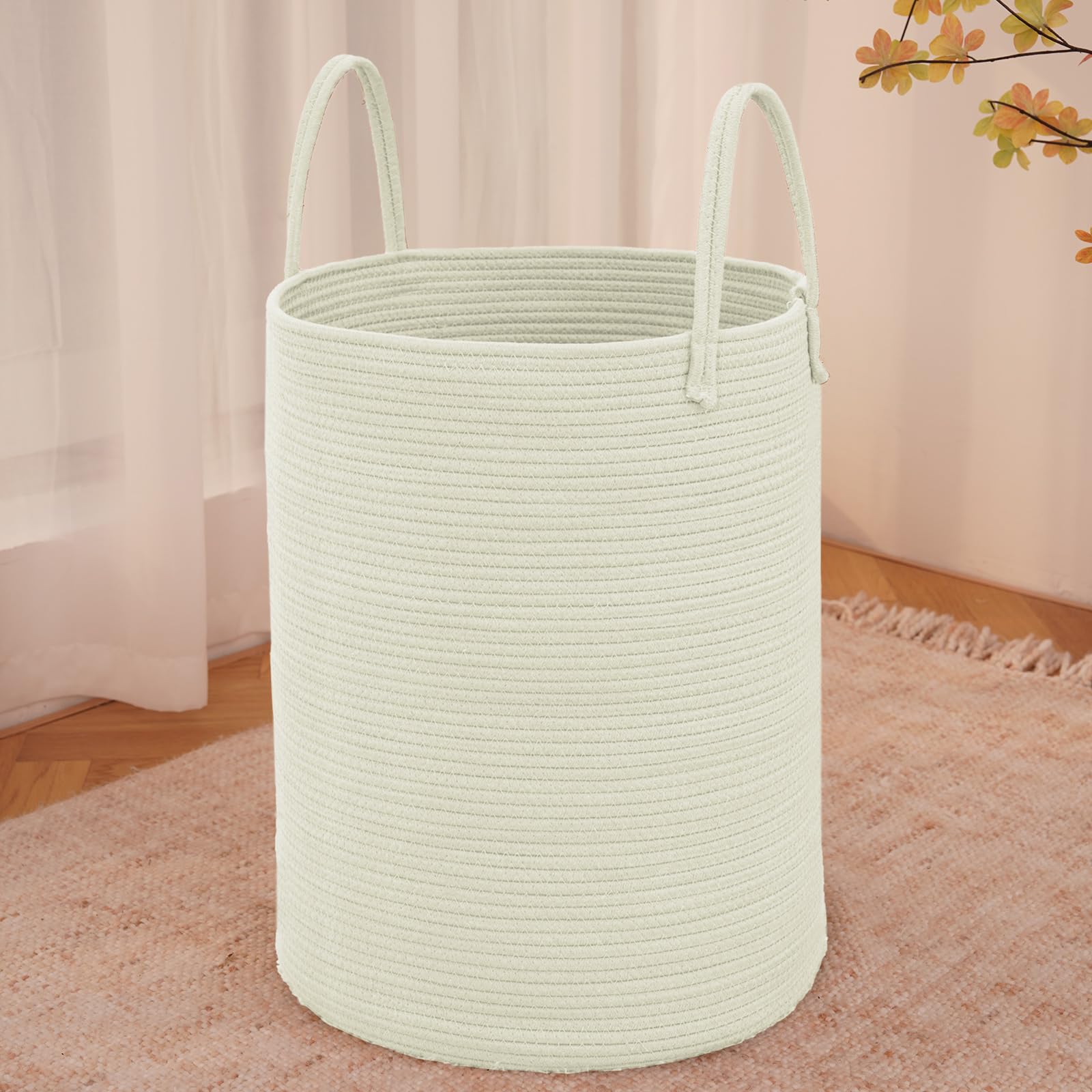 Large Woven Laundry Basket Hamper,60L Cotton Rope Storage Bin for Blankets,Toys and Clothes,Decorative Tall Nursery Hamper for Living Room,Baby Nursery,Bathroom and Bedroom,Brown