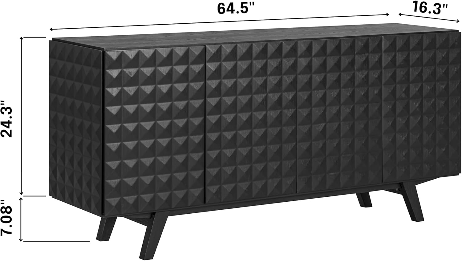 NTC Sapa Mid-Century Modern Solid Wood Sideboard – 4-Door Accent Buffet Cabinet with Carved Geometric Fronts, for Living Room, or Entryway, Effortless Assembly, Burnt Black