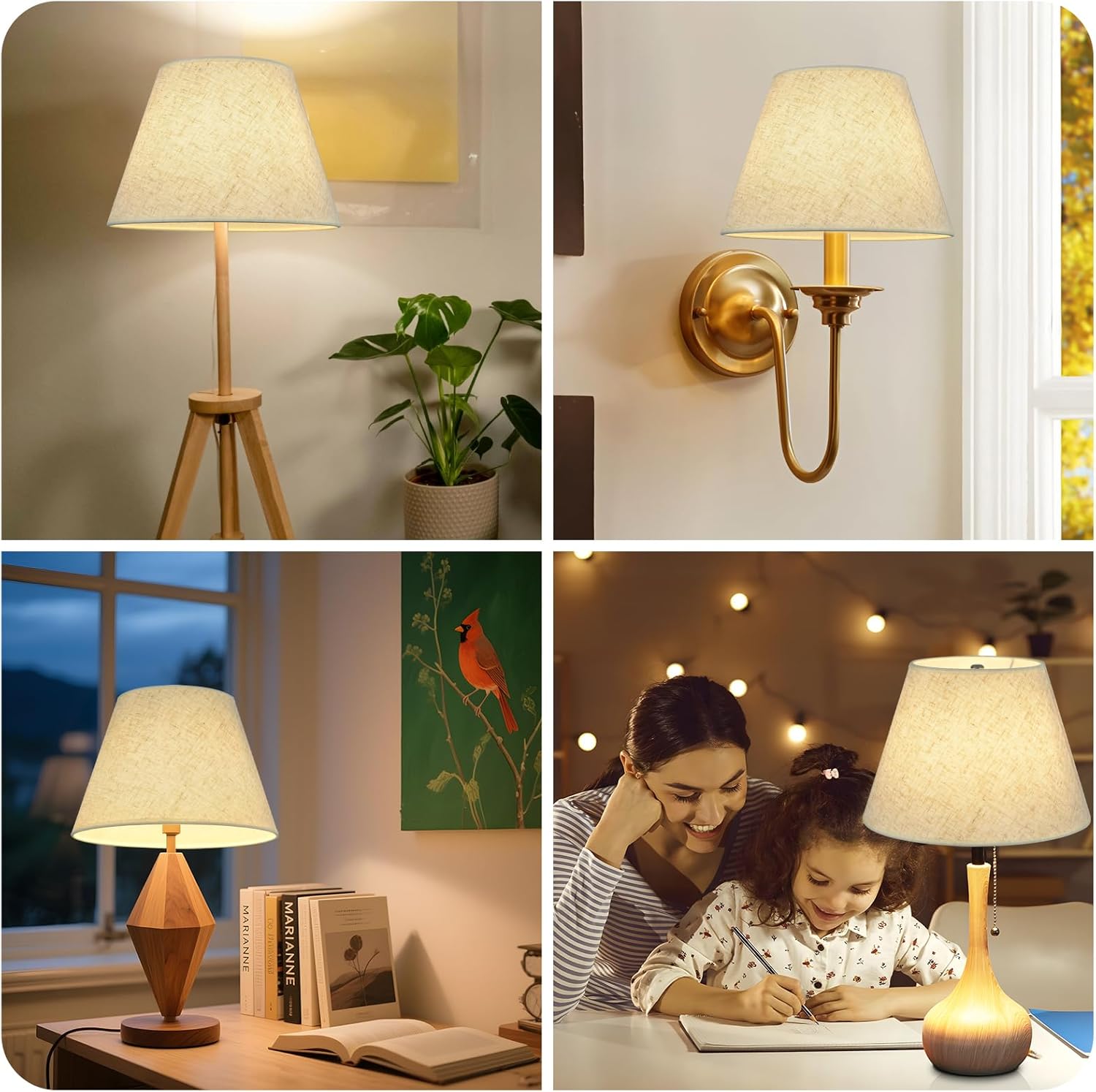 Beige Linen Barrel Lamp Shade for Table Lamps,6" Top x 10" Bottom x 7" High Small Lamp Shade,Beige Modern Fabric Lampshade,Replaceable Spider Fitter Home Decor Shade