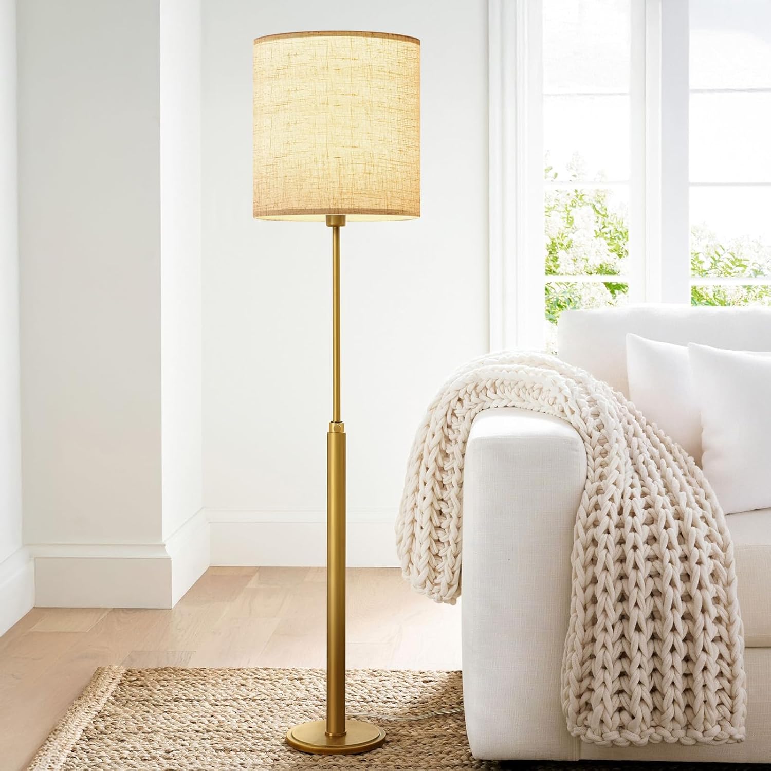 Beige Linen Tall Drum Lampshade, 11" Top x 11" Bottom x 12" High Lamp Shade, Lamp Shade Replacement for Table and Floor Lamps, Pendant Light，Handcrafted Lampshade，Easy Assembly