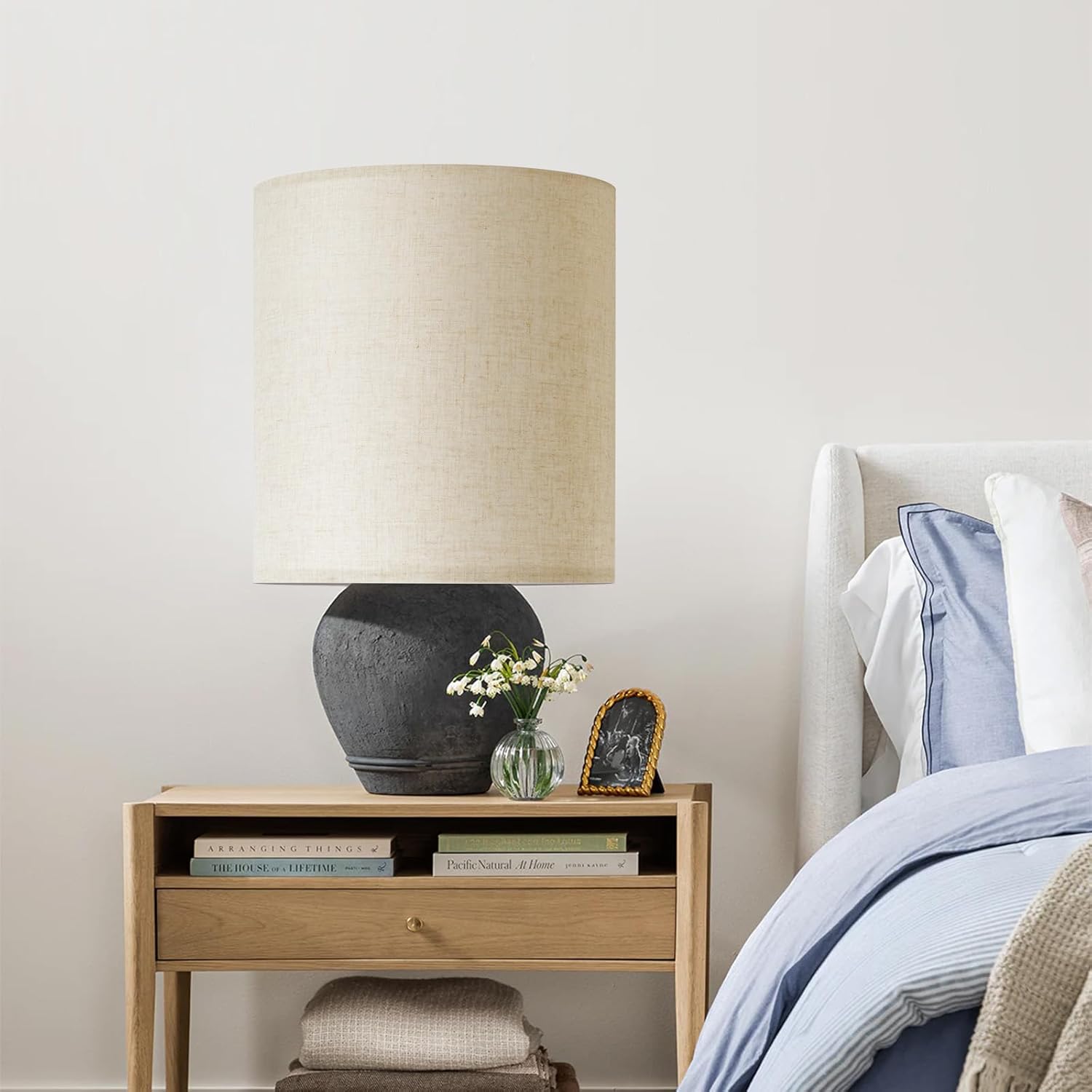 Beige Linen Tall Drum Lampshade, 11" Top x 11" Bottom x 12" High Lamp Shade, Lamp Shade Replacement for Table and Floor Lamps, Pendant Light，Handcrafted Lampshade，Easy Assembly