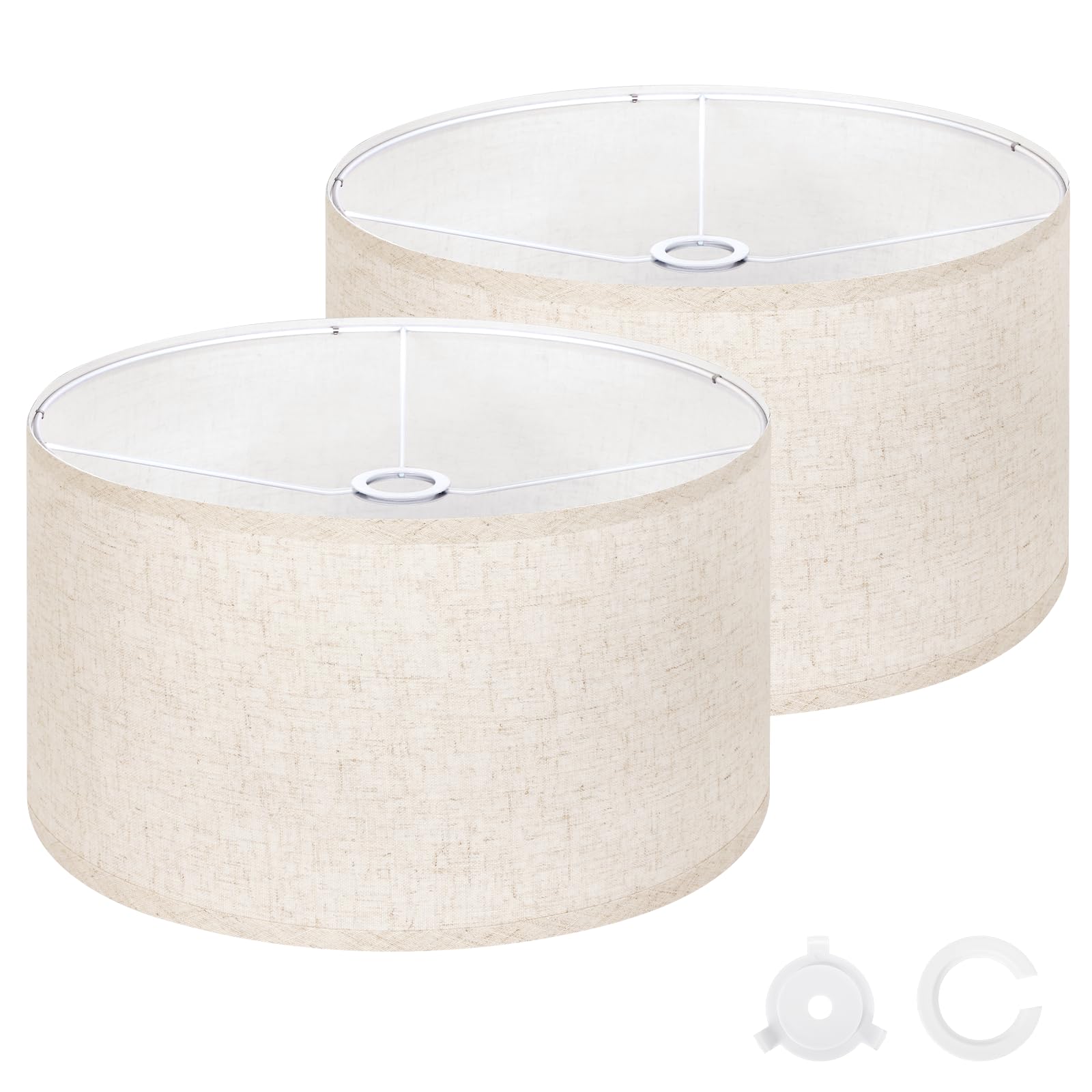 OUTON Beige Large Drum Lamp Shades for Floor Lamps, 16" Top x16" Bottom x 9" High, Easy to Assemble, Replacement Linen Lampshades for Table Lamps & Bedside Lamps (1.65" Spider)