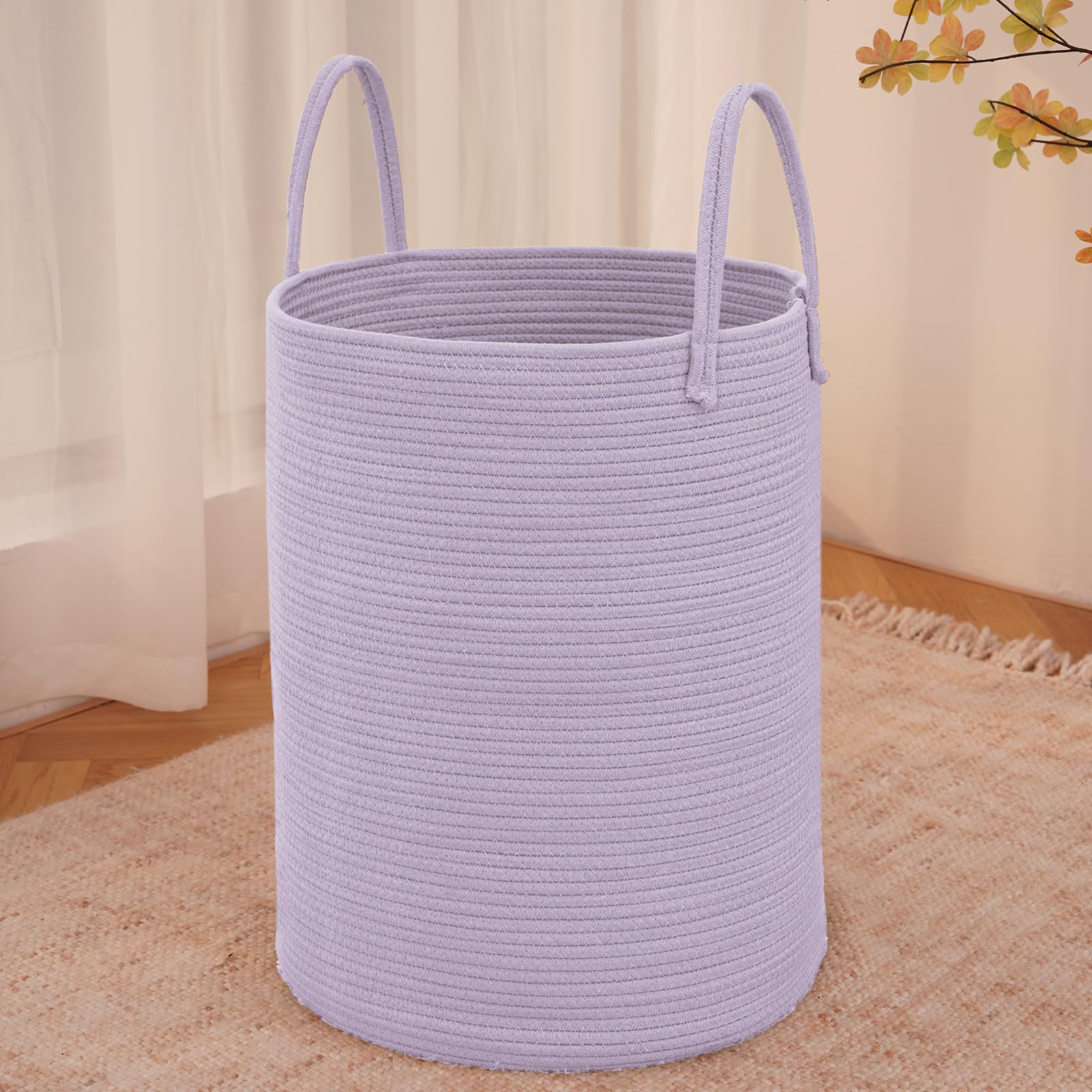 Large Woven Laundry Basket Hamper,60L Cotton Rope Storage Bin for Blankets,Toys and Clothes,Decorative Tall Nursery Hamper for Living Room,Baby Nursery,Bathroom and Bedroom,Brown