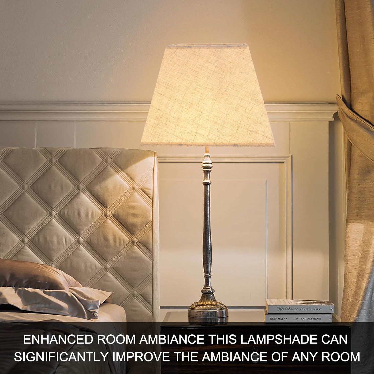 Beige Lamp Shade, 8''x8''Top 13''x13''Bottom 10'' Height, Square Lampshade Replacement Lamp Shade Natural Linen Hand Crafted for Table Lamps Floor Lamps Pendent Light, Assembly Required