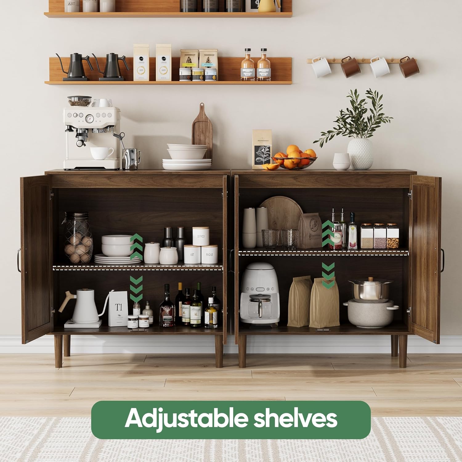 Sideboard Cabinet with Adjustable Shelf, Freestanding Small Buffet with Storage, Wooden Console Cabinet with Gradien Fluted Doors for Living Room, Entryway, Console 31.5 in (Walnut)