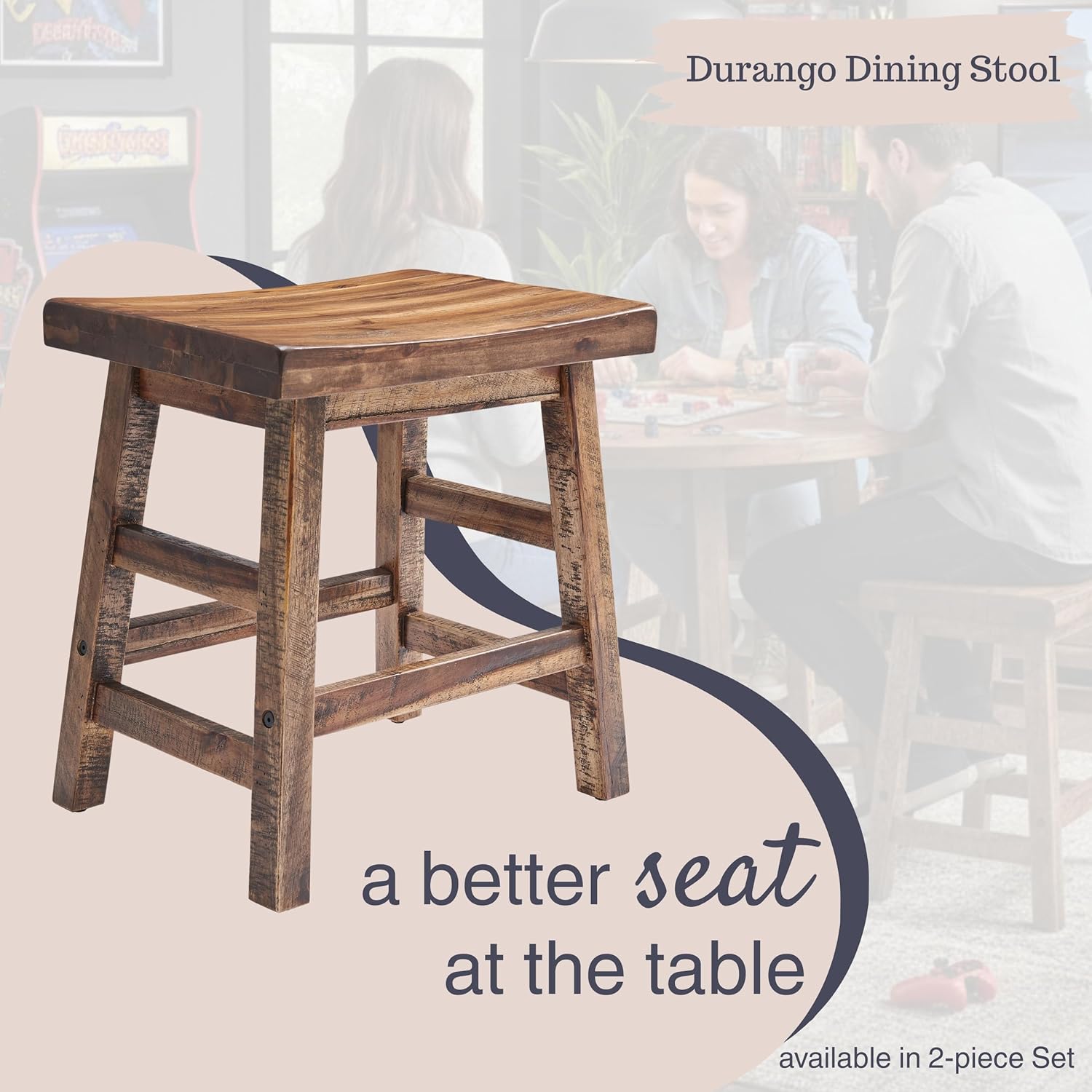Alaterre Furniture Durango 20-Inch Tall Industrial Wood Dining Stool - Table or Extra Seat - Unique Rustic Industrial Style and Comfort - Farmhouse, Solid Wood Furniture