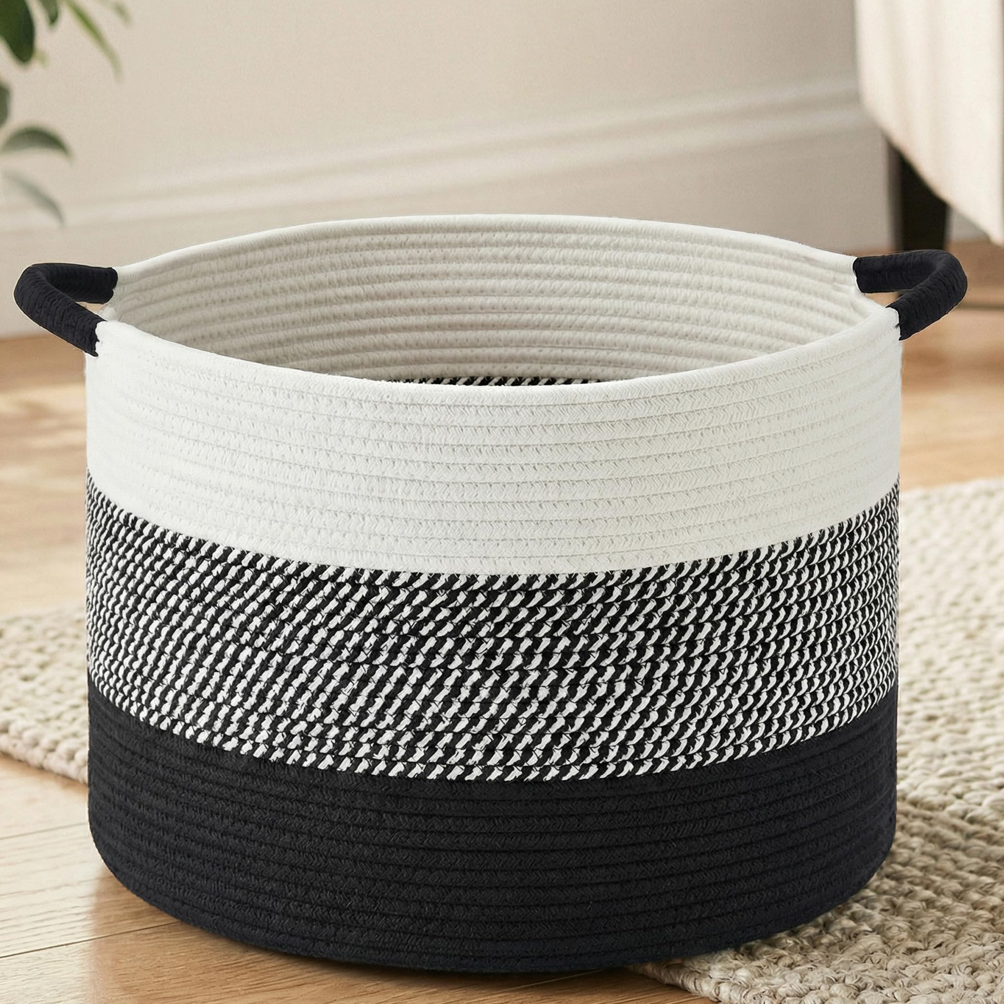 70L Large Cotton Rope Basket, Decorative Woven Blanket Storage for Living Room, Boho Toy Storage & Toy Box for Kids, Versatile Laundry Basket & Nursery Hamper for Blankets(Brown)