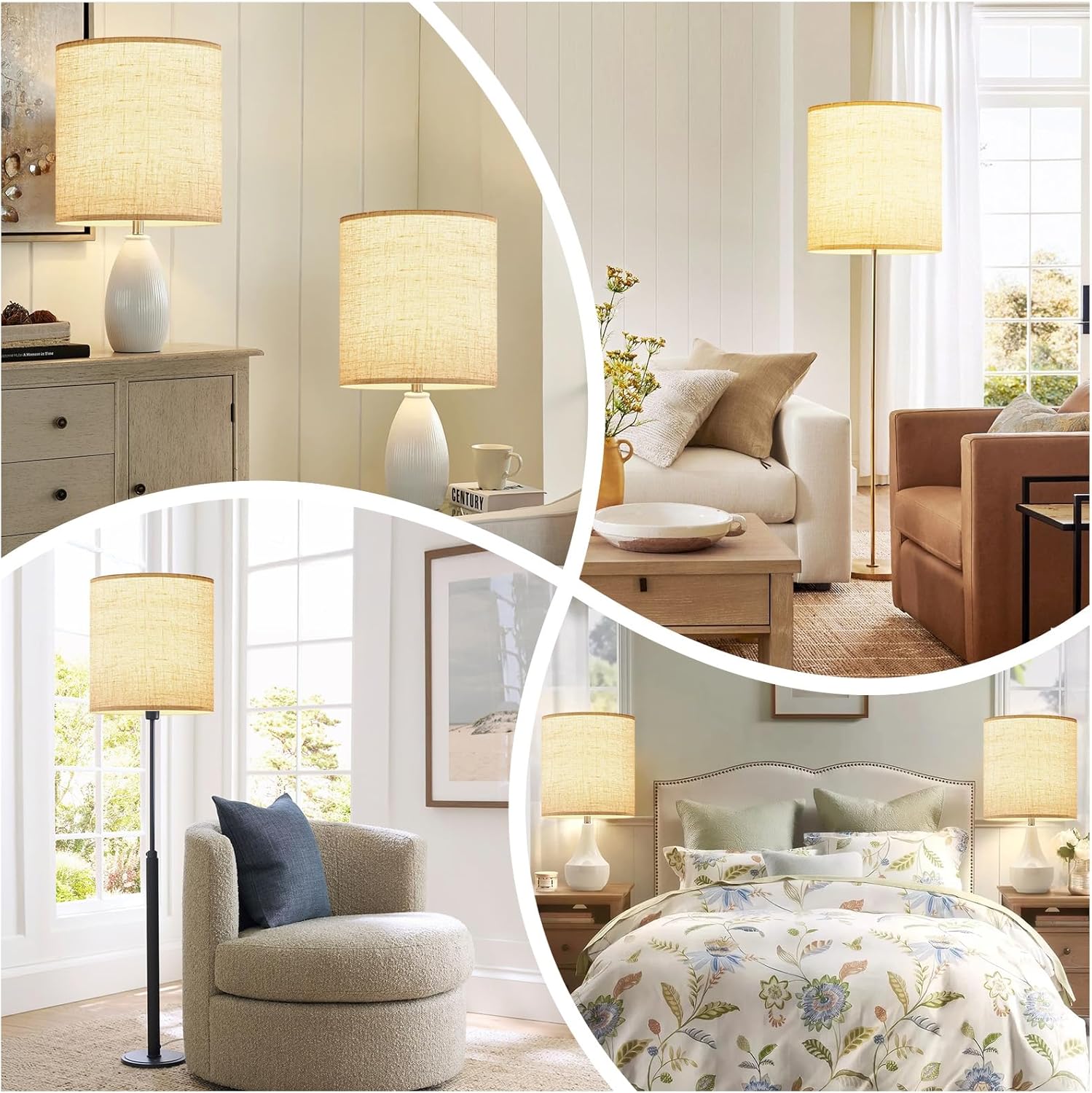 Beige Linen Tall Drum Lampshade, 11" Top x 11" Bottom x 12" High Lamp Shade, Lamp Shade Replacement for Table and Floor Lamps, Pendant Light，Handcrafted Lampshade，Easy Assembly