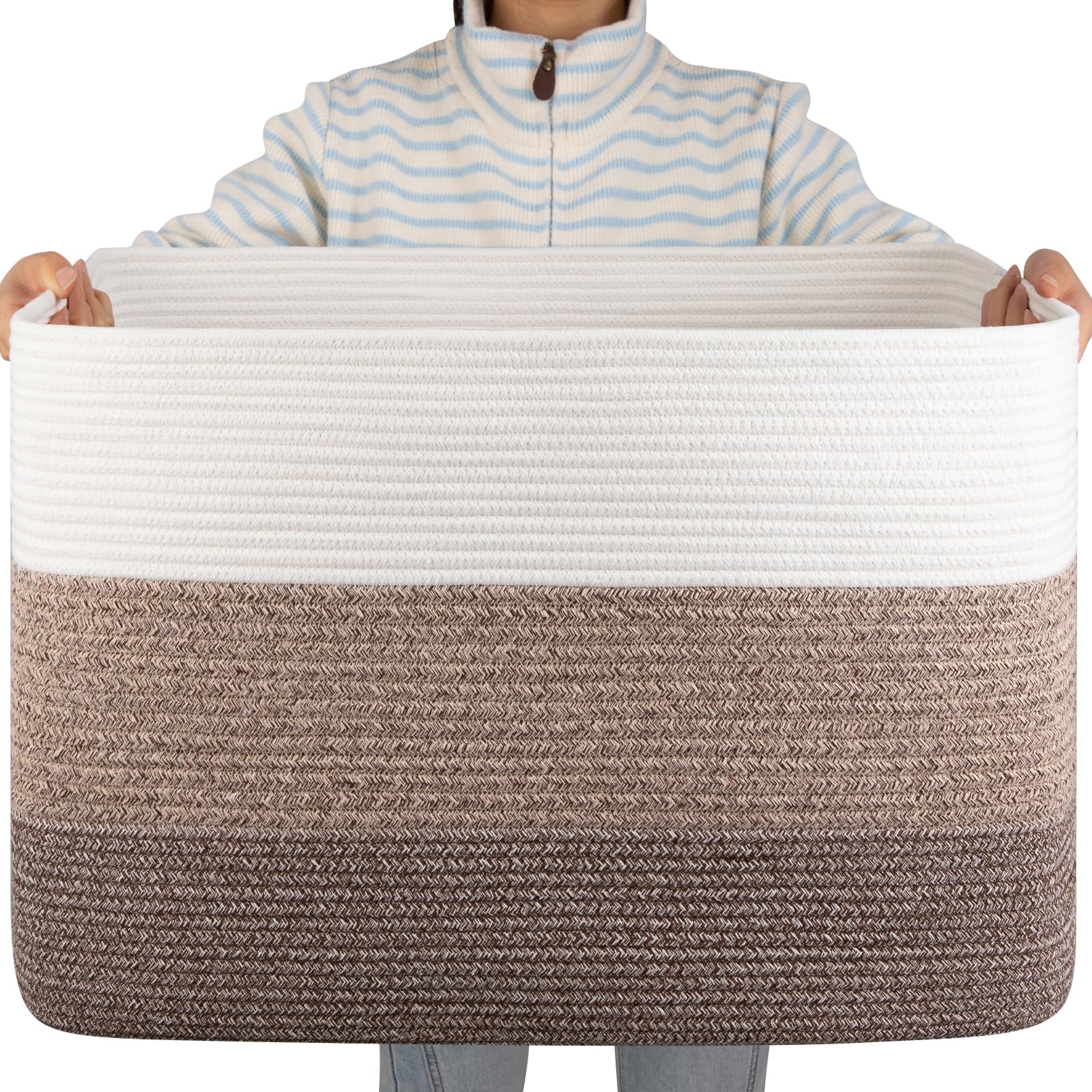 OIAHOMY Large Blanket Basket, 22”x17”x12” Rectangle Woven Baskets, Nursery Blanket Storage Living Room, Toy Storage With Handle, Large Baskets for Organizing-Gradient Yellow