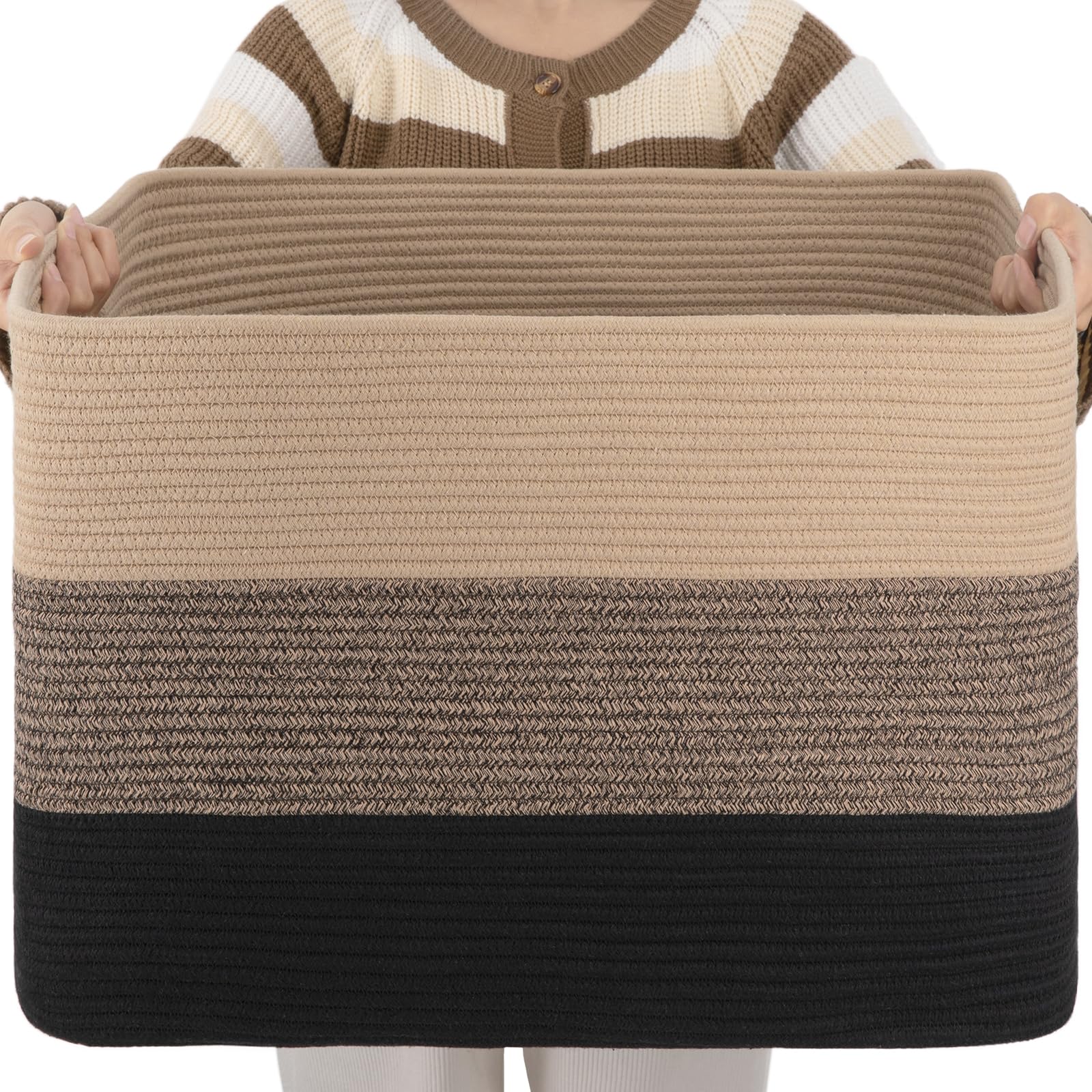 OIAHOMY Large Blanket Basket, 22”x17”x12” Rectangle Woven Baskets, Nursery Blanket Storage Living Room, Toy Storage With Handle, Large Baskets for Organizing-Gradient Yellow