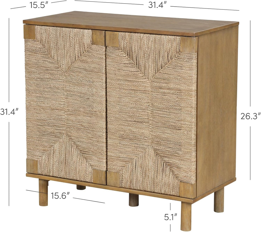 Nathan James Beacon Accent Natural Sideboard Storage Cabinet in Light Wood with Adjustable Interior Shelf and Seagrass Doors, for Hallway, Entryway or Dining Room, Light Brown