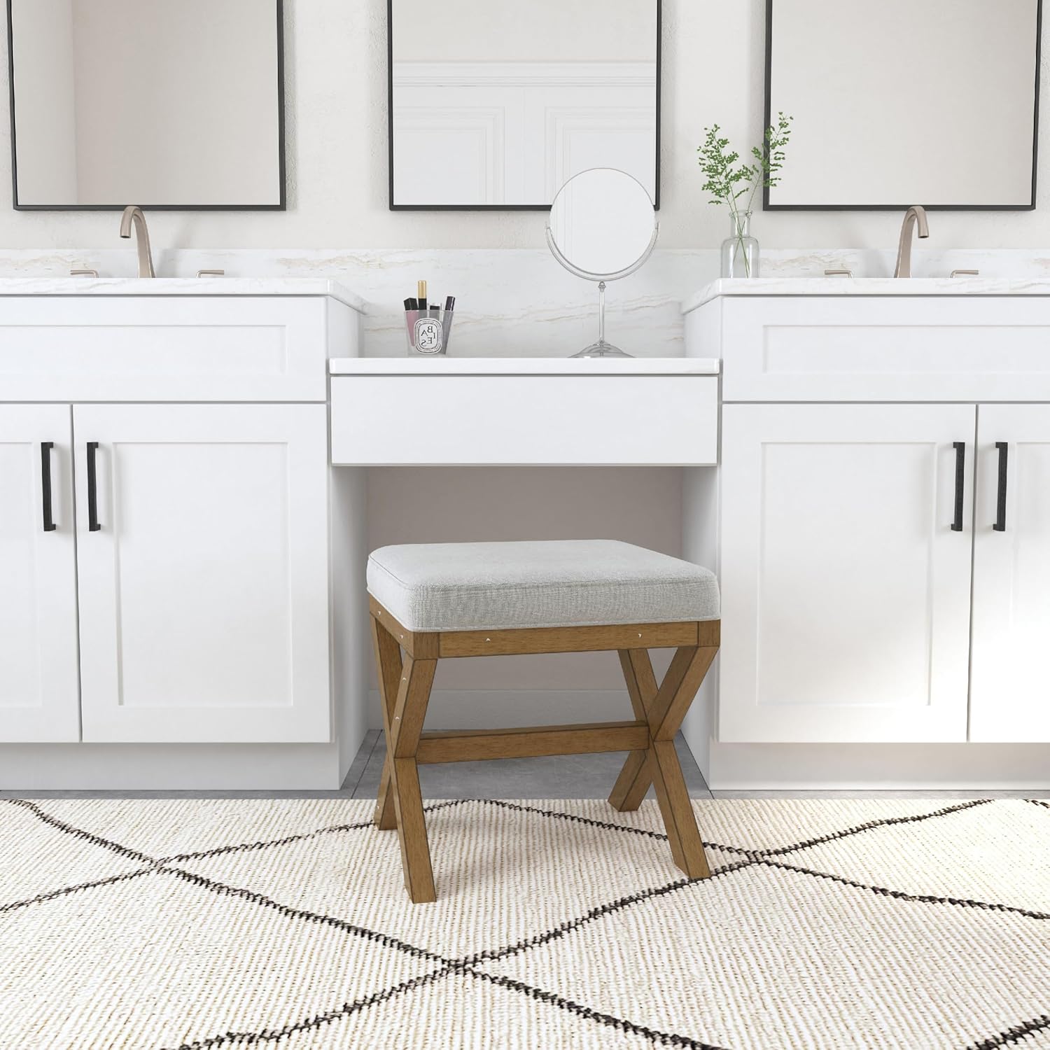 Hillsdale Somerset Backless Wood Vanity Stool for Makeup Room or Bathroom, Dark Driftwood